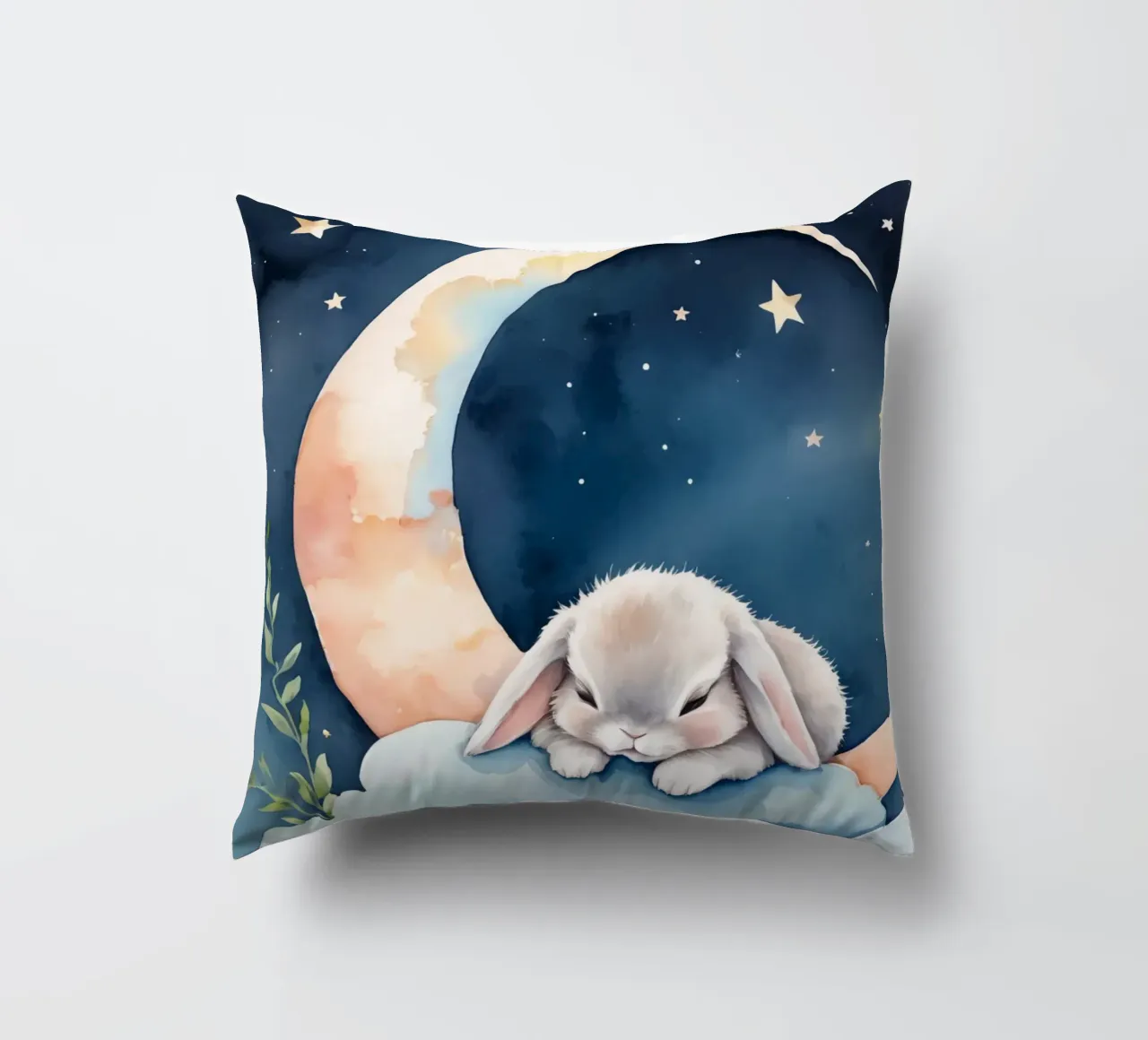 Coniglio che dorme su una nuvola con luna crescente e stelle cuscino da DesignDoodle