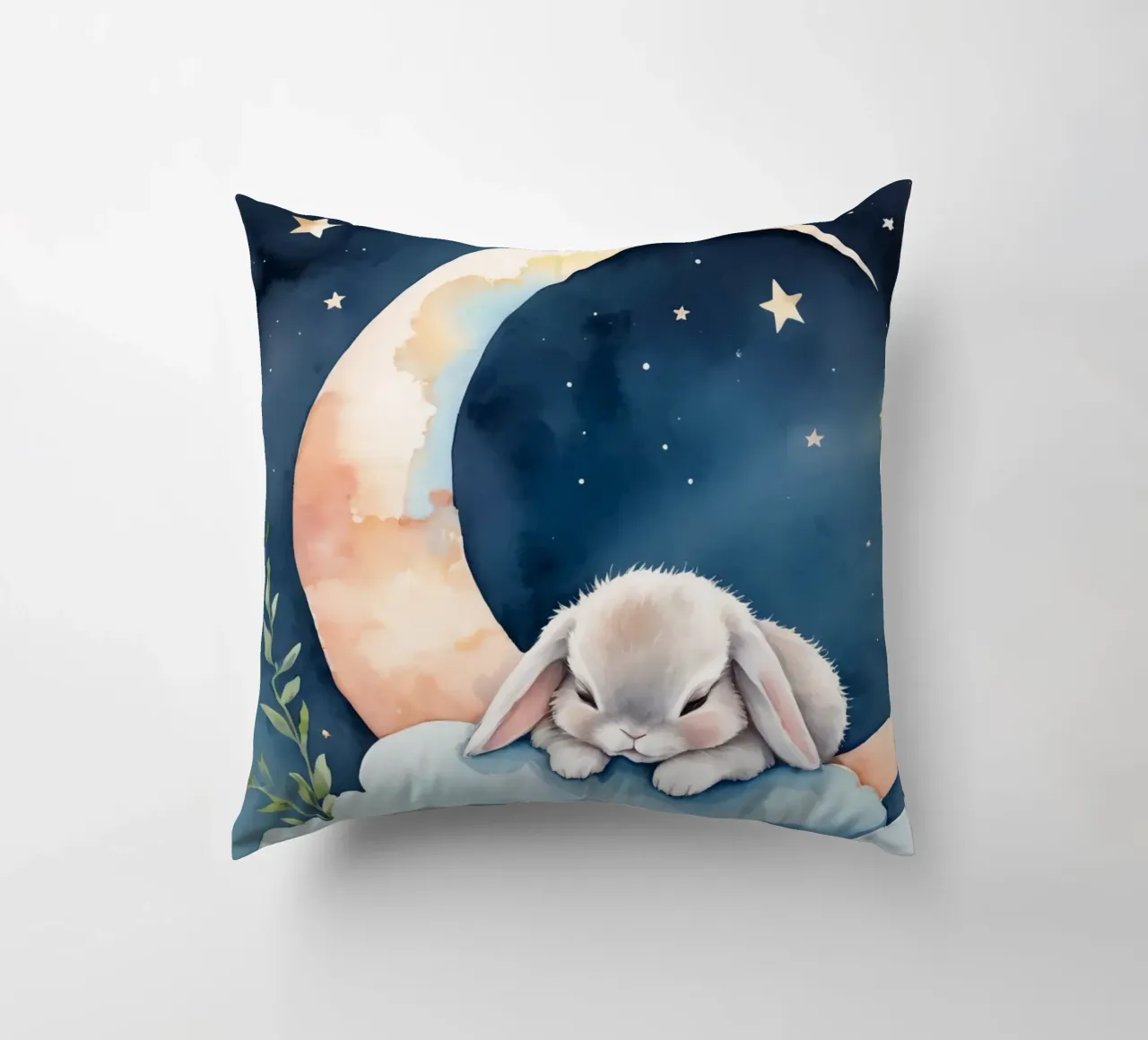 Coniglio che dorme su una nuvola con luna crescente e stelle cuscino da DesignDoodle