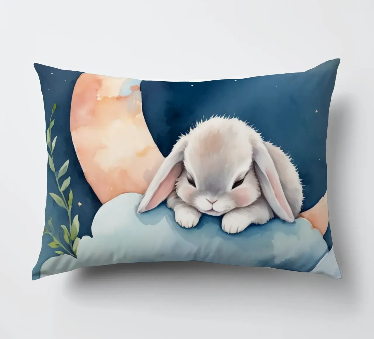 Coniglio che dorme su una nuvola con luna crescente e stelle cuscino da DesignDoodle