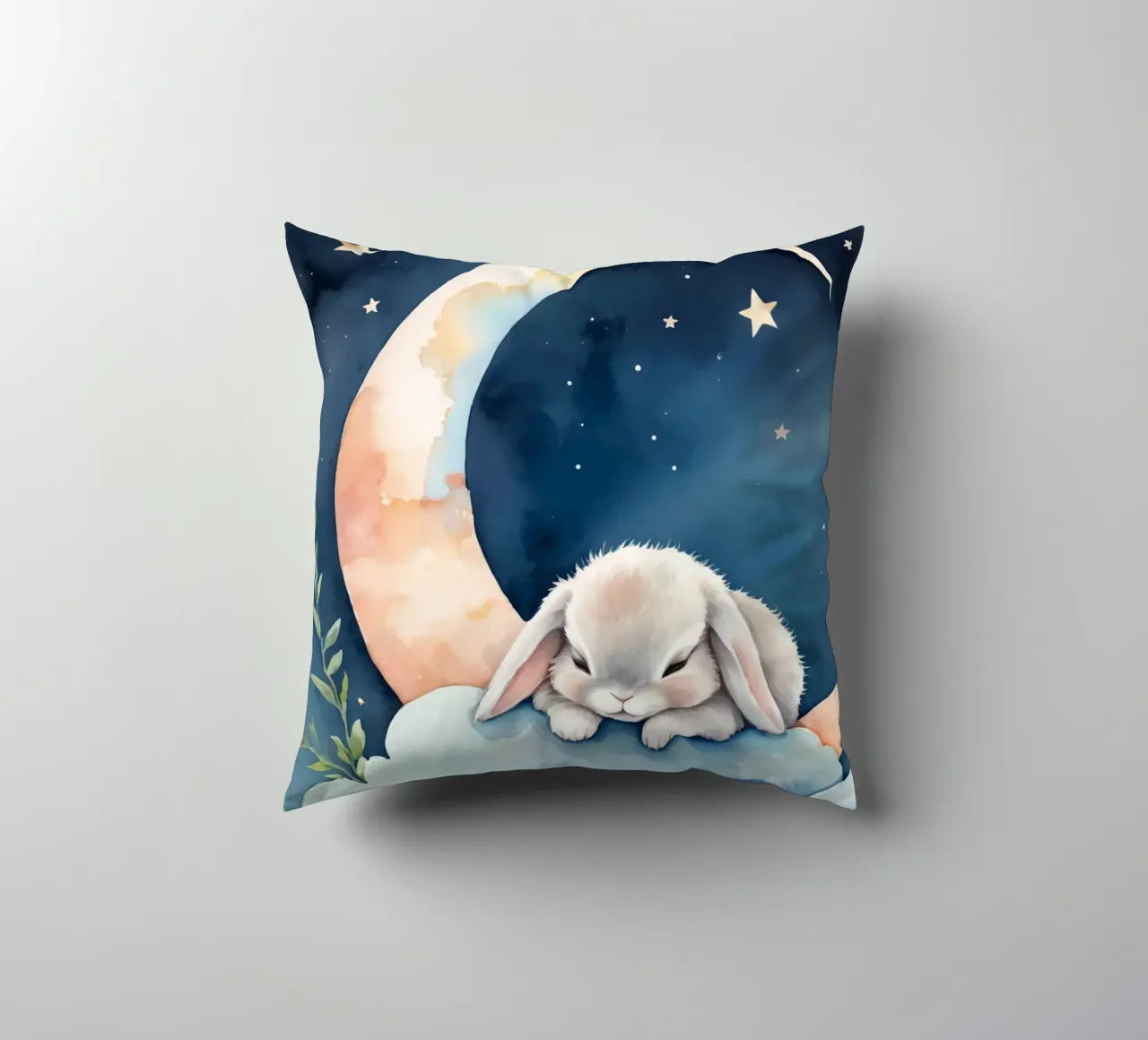 Coniglio che dorme su una nuvola con luna crescente e stelle cuscino da DesignDoodle