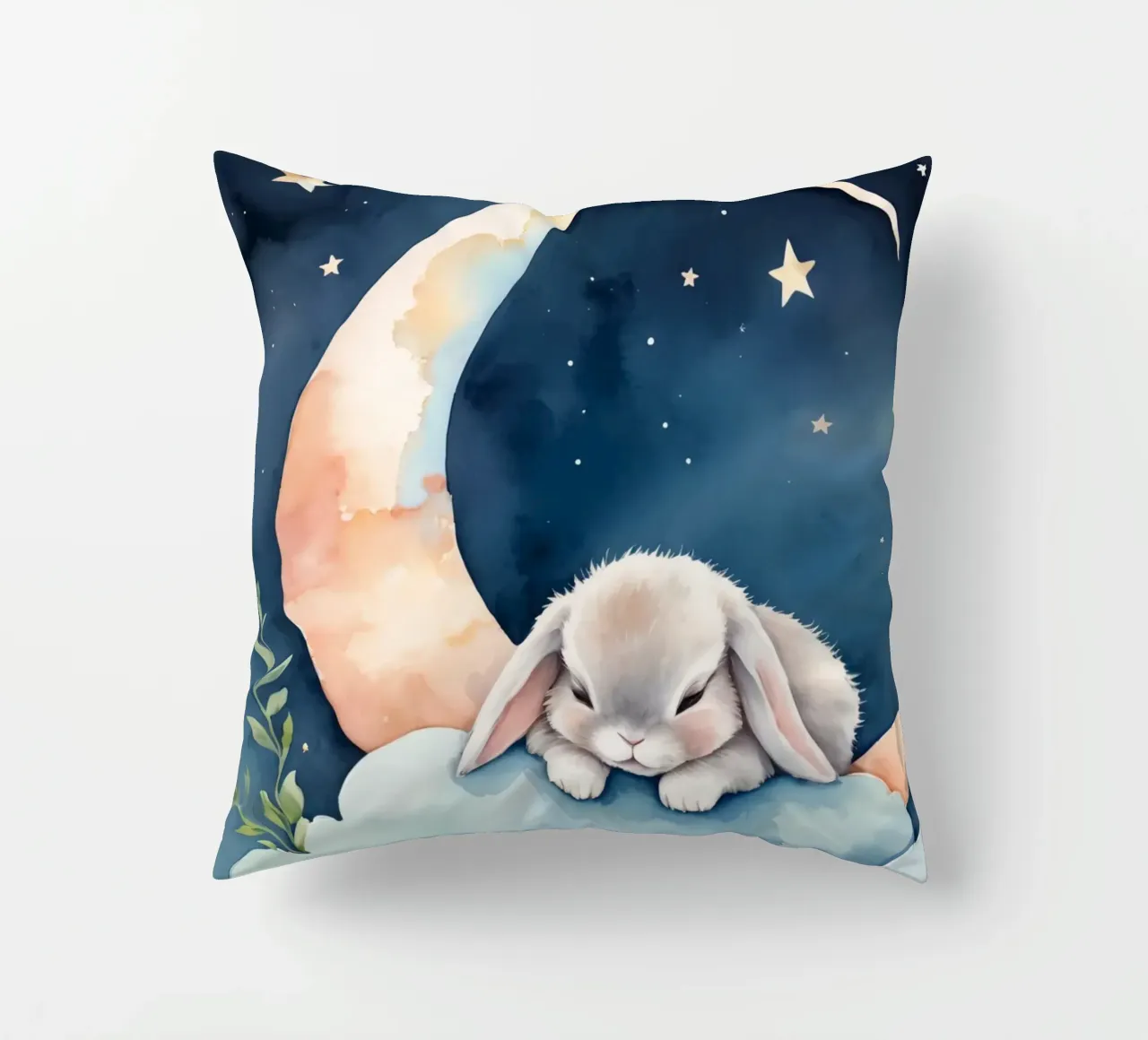 Coniglio che dorme su una nuvola con luna crescente e stelle cuscino da DesignDoodle