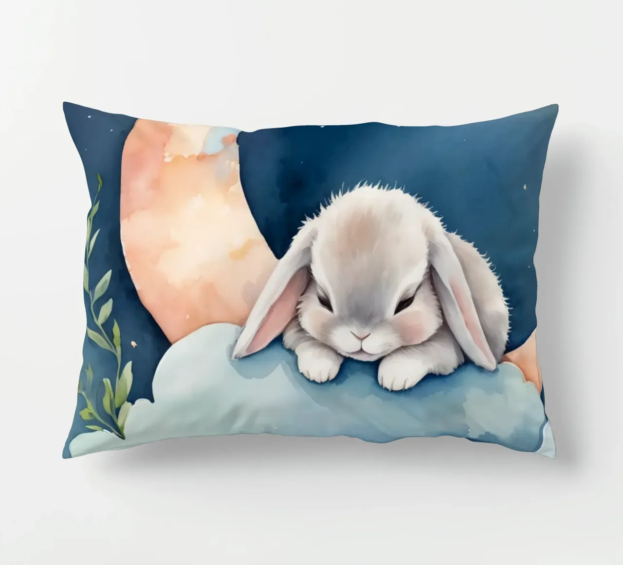 Coniglio che dorme su una nuvola con luna crescente e stelle cuscino da DesignDoodle