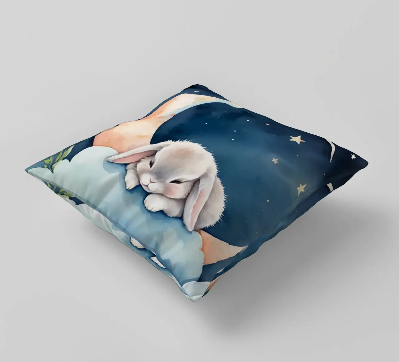 Coniglio che dorme su una nuvola con luna crescente e stelle cuscino da DesignDoodle