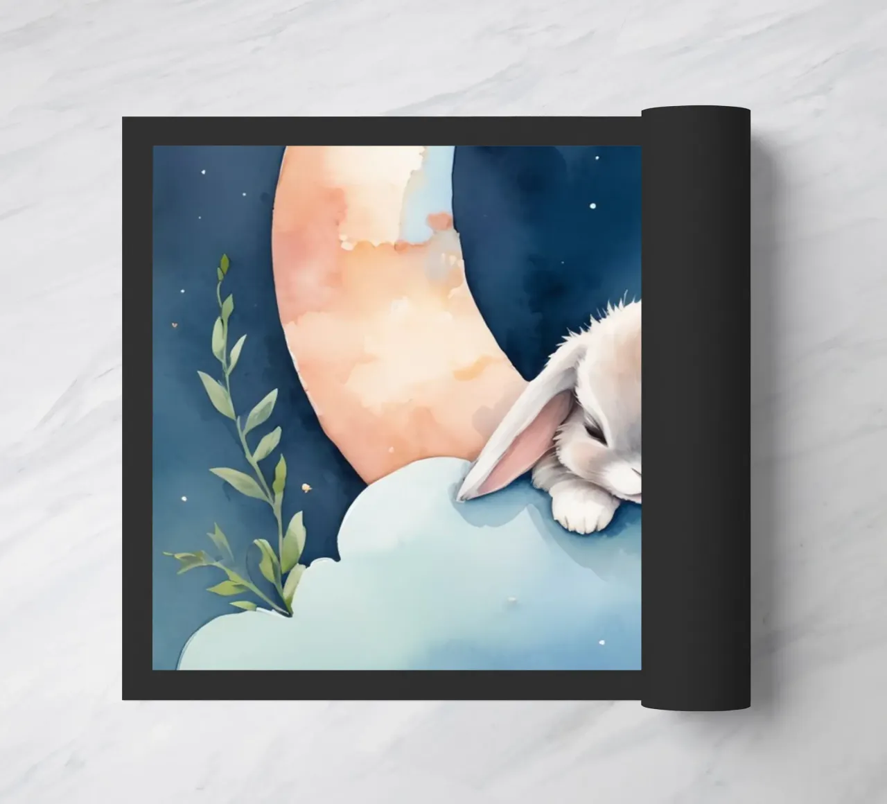 Coniglio che dorme su una nuvola con luna crescente e stelle zerbino da DesignDoodle