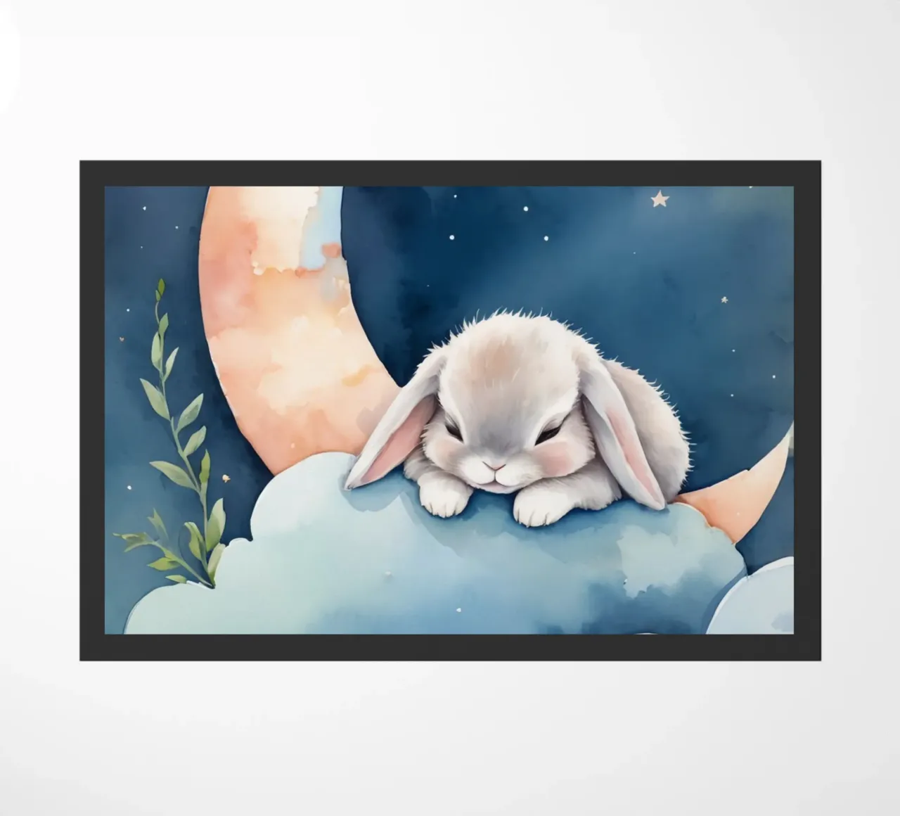 Coniglio che dorme su una nuvola con luna crescente e stelle zerbino da DesignDoodle