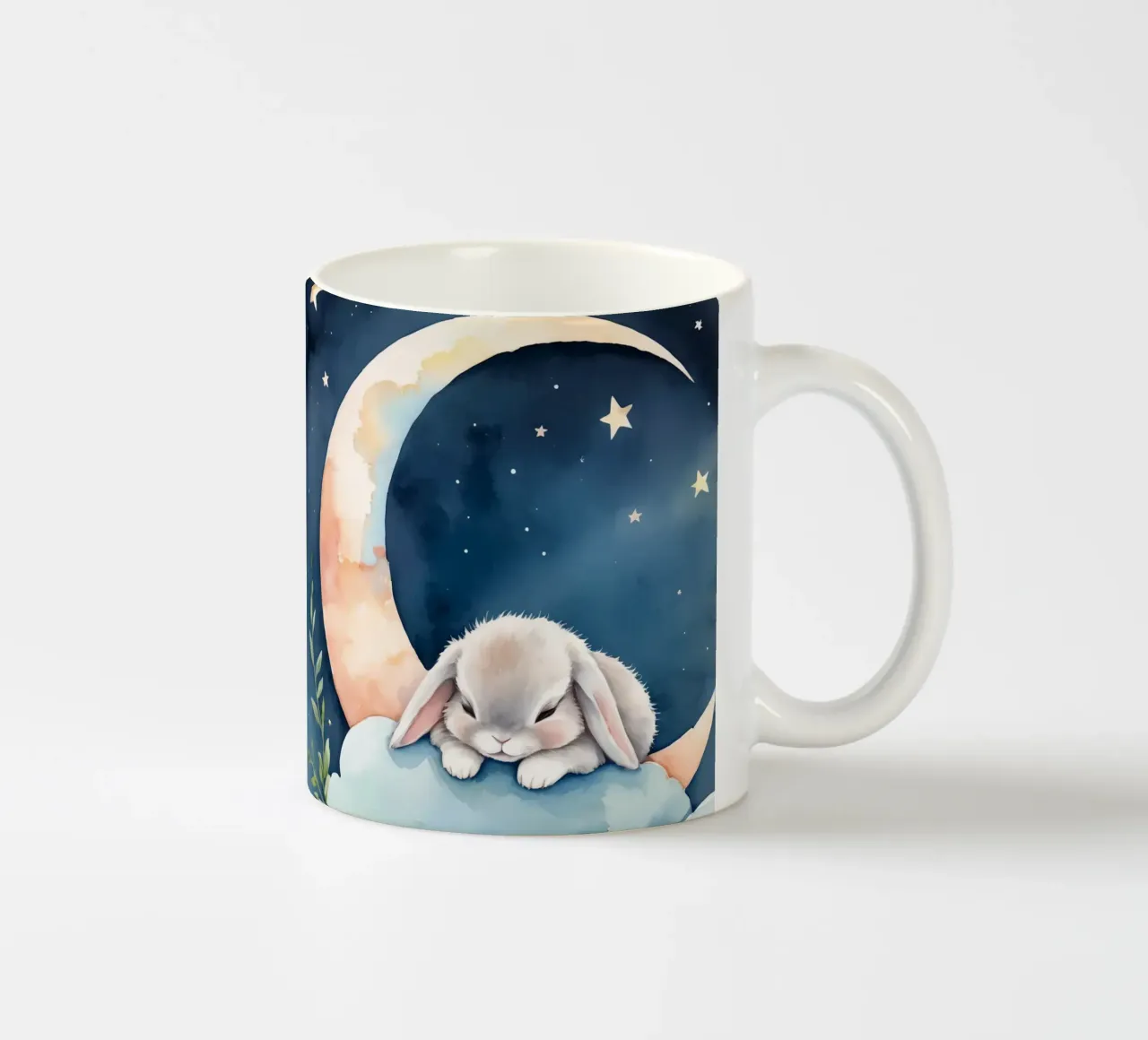 Coniglio che dorme su una nuvola con luna crescente e stelle tazza in ceramica da DesignDoodle