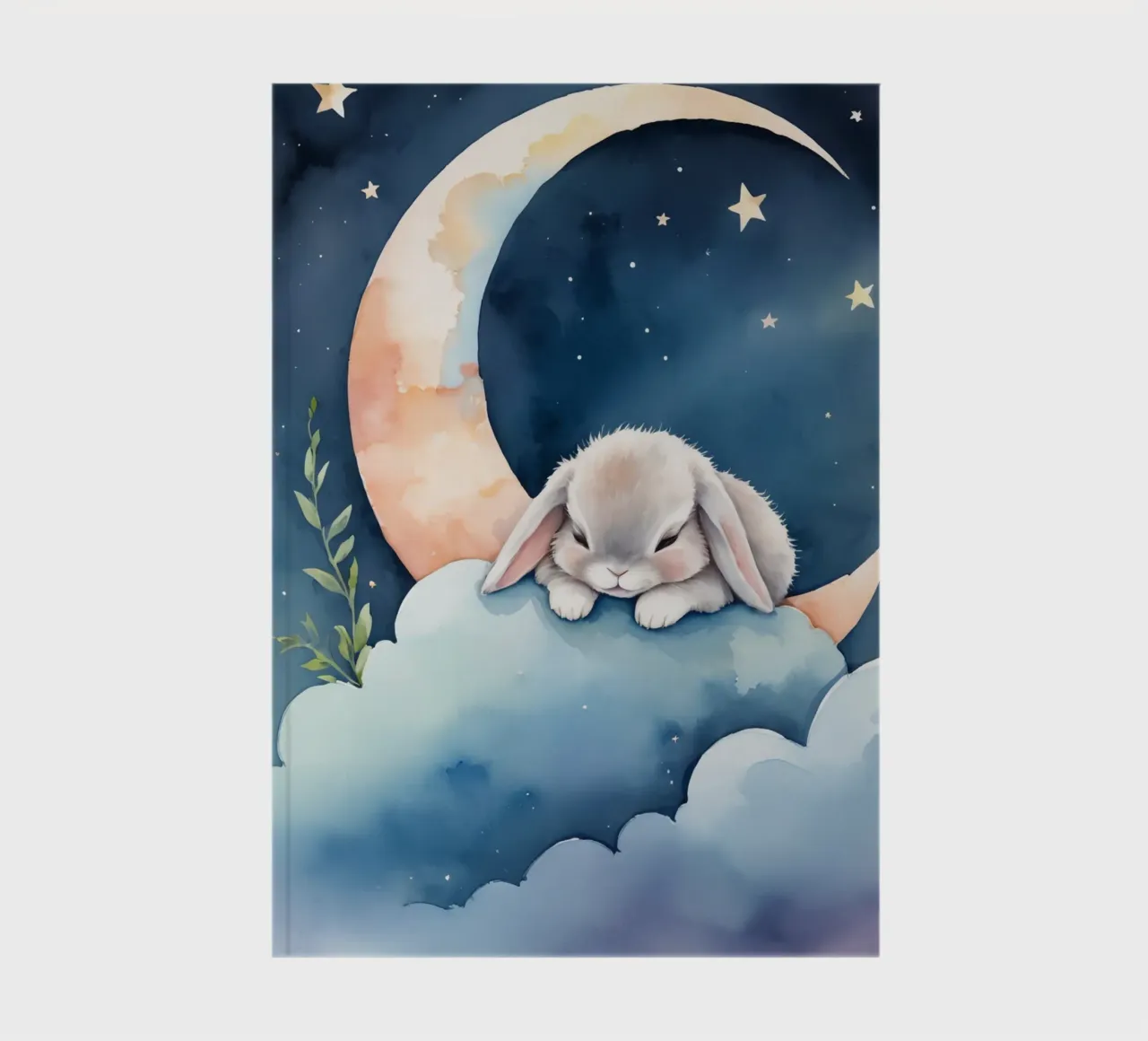 Rabbit sleeping on cloud with crescent moon and stars notebook by DesignDoodle