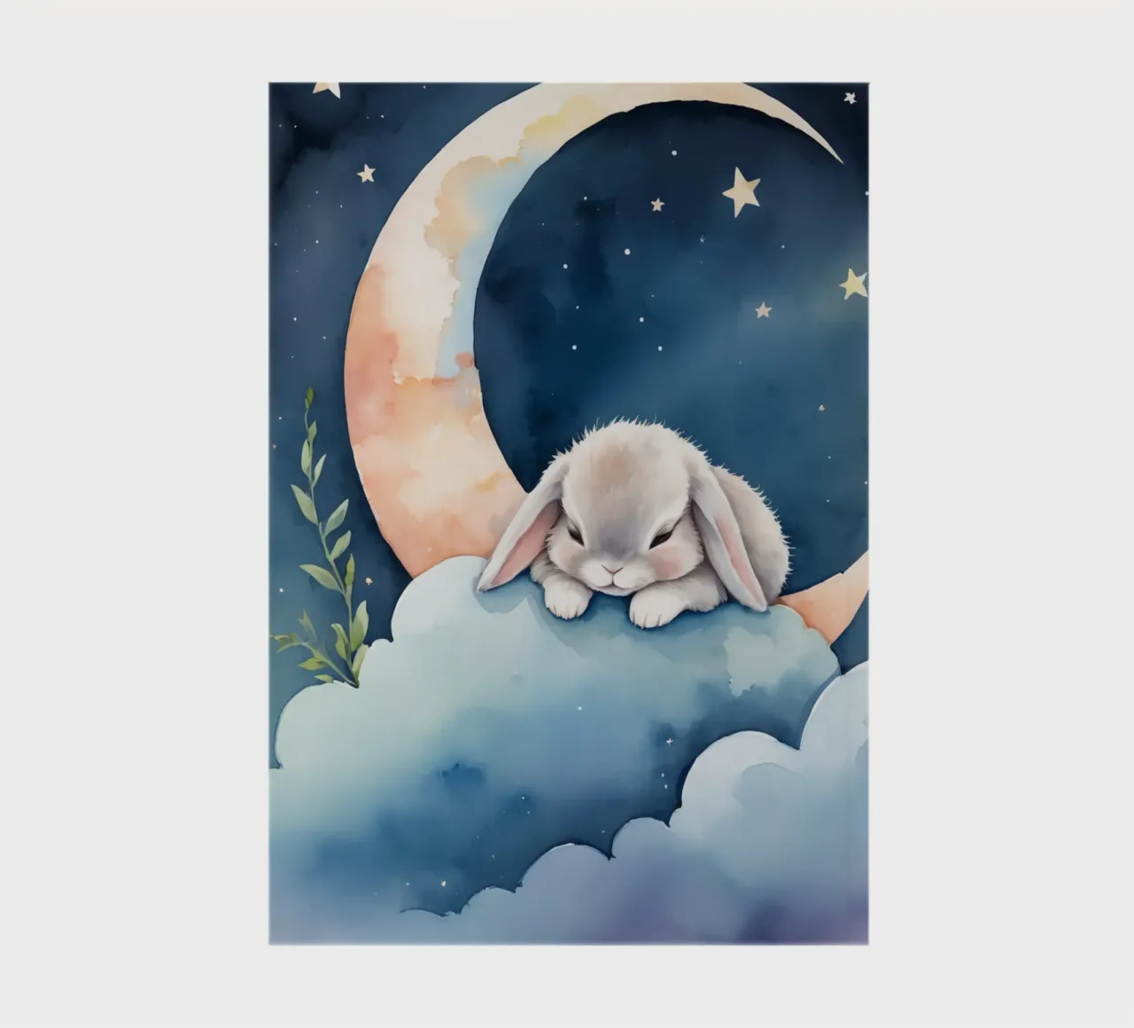 Rabbit sleeping on cloud with crescent moon and stars notebook by DesignDoodle