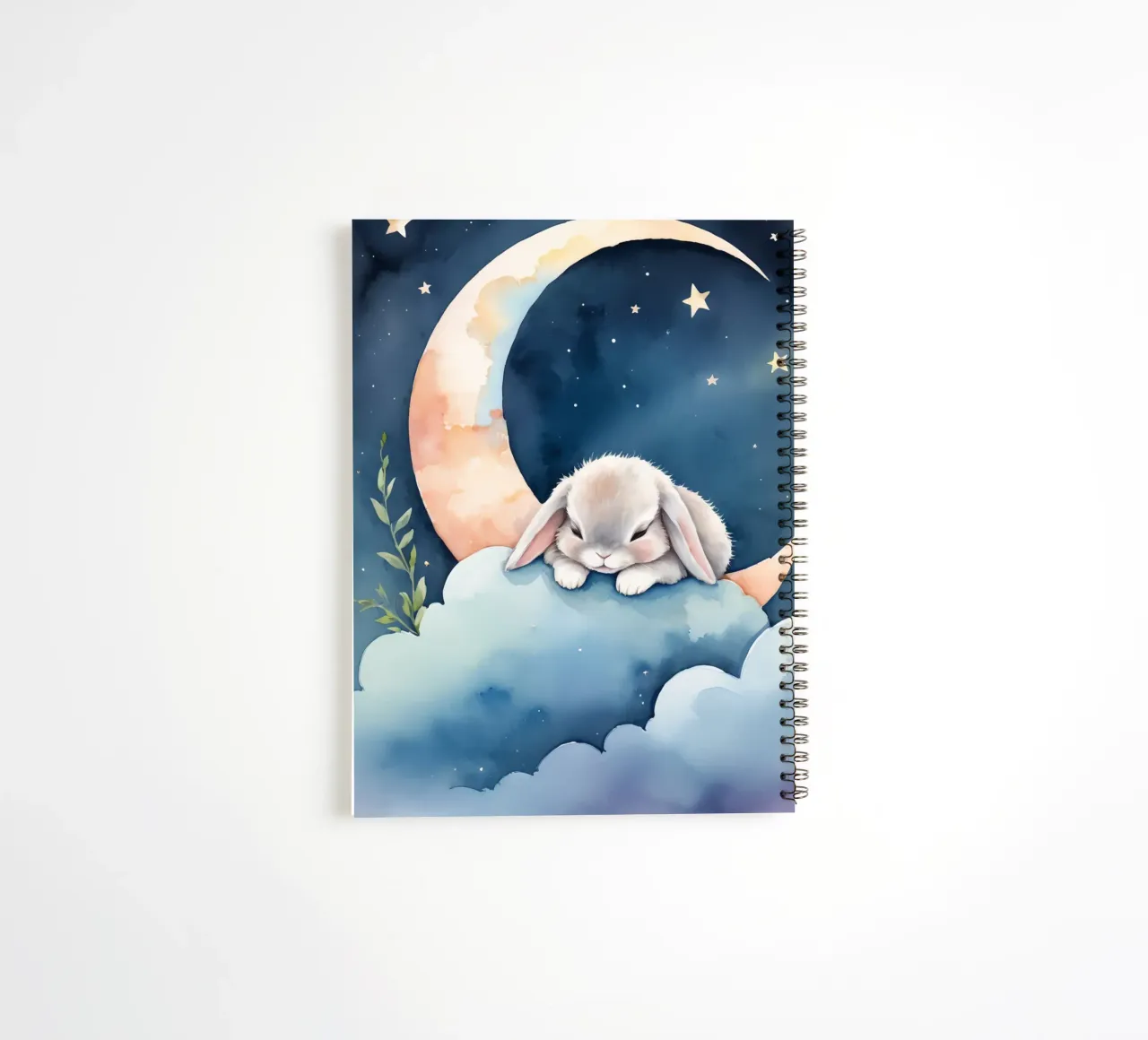 Rabbit sleeping on cloud with crescent moon and stars spiral notebook by DesignDoodle