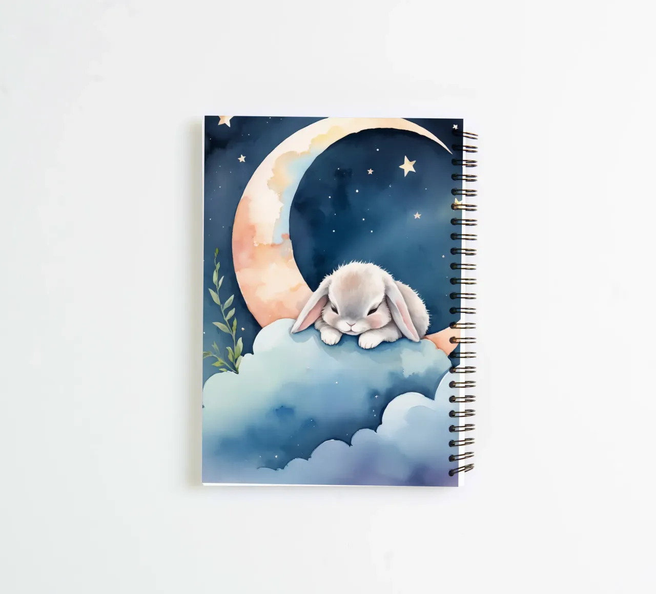 Rabbit sleeping on cloud with crescent moon and stars spiral notebook by DesignDoodle