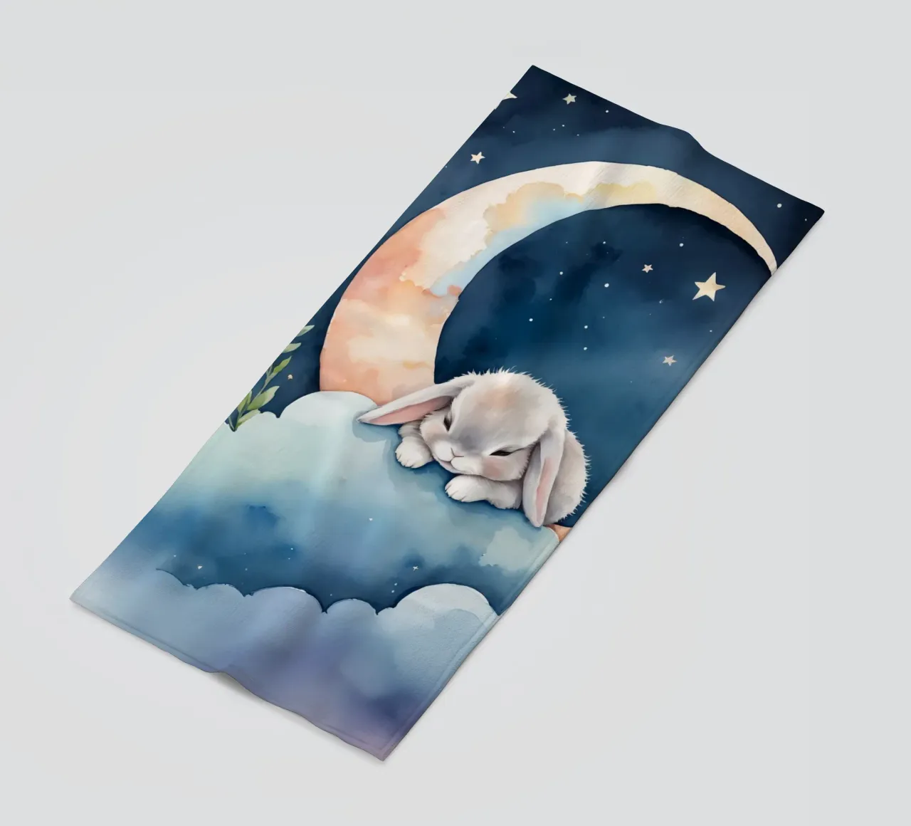 Coniglio che dorme su una nuvola con luna crescente e stelle telo mare da DesignDoodle