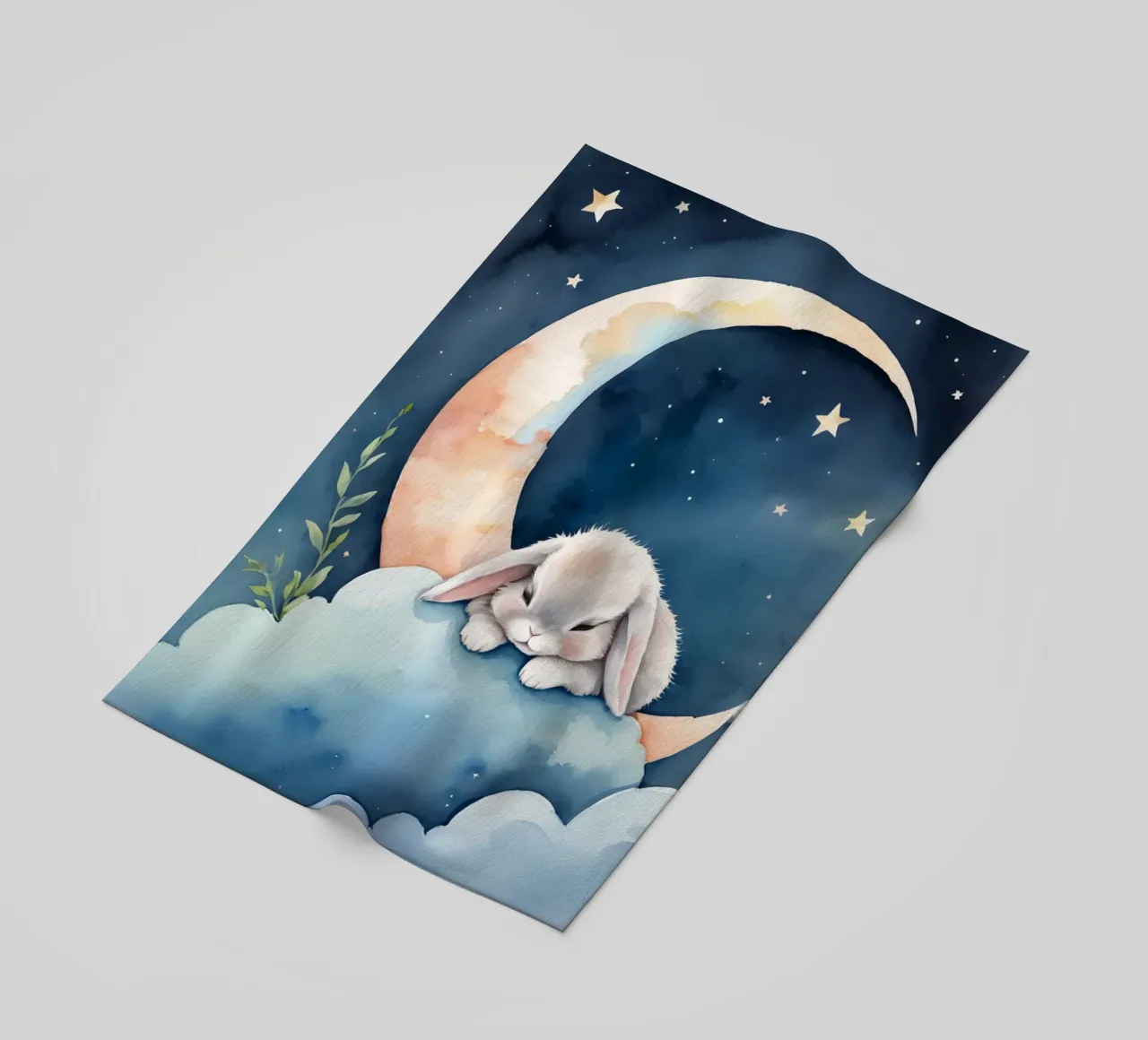 Coniglio che dorme su una nuvola con luna crescente e stelle telo mare da DesignDoodle