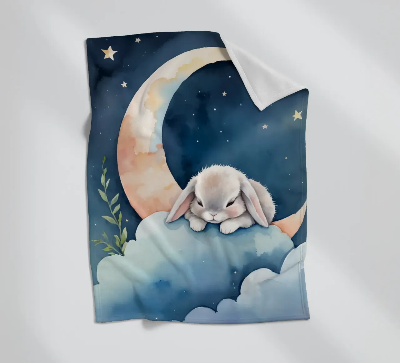 Coniglio che dorme su una nuvola con luna crescente e stelle coperta in pile da DesignDoodle