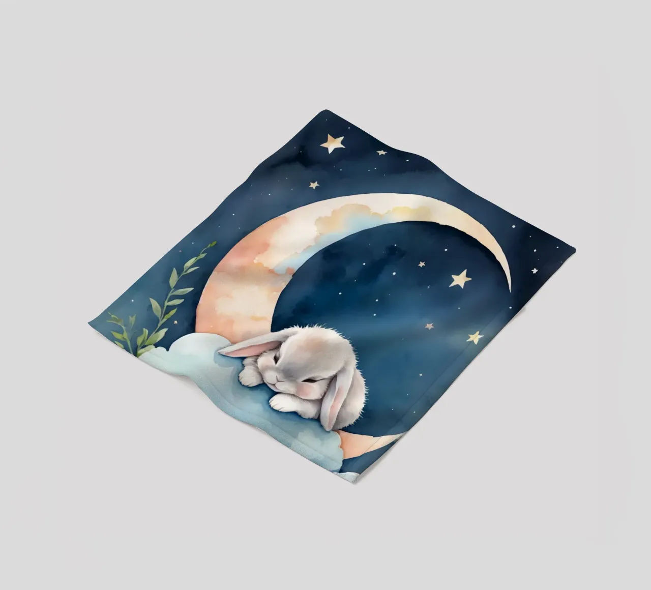 Coniglio che dorme su una nuvola con luna crescente e stelle coperta in pile da DesignDoodle