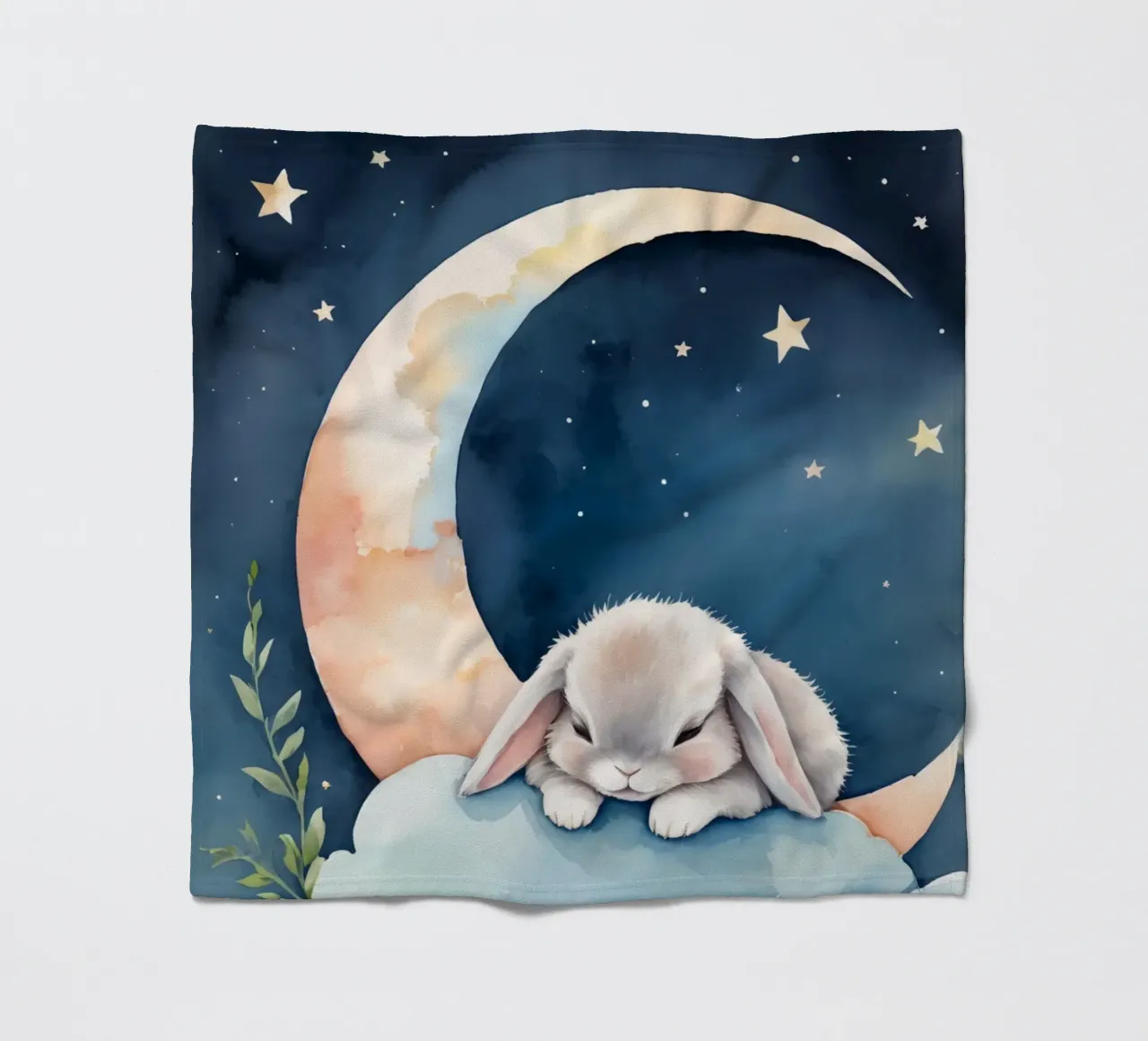 Coniglio che dorme su una nuvola con luna crescente e stelle coperta in pile da DesignDoodle