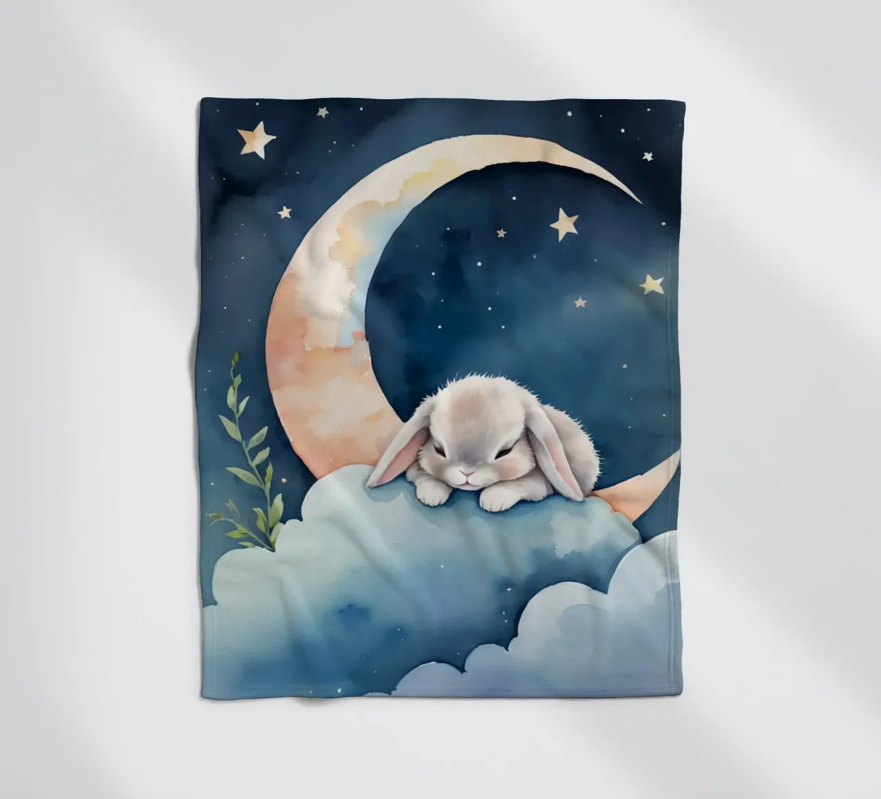 Coniglio che dorme su una nuvola con luna crescente e stelle coperta in pile da DesignDoodle
