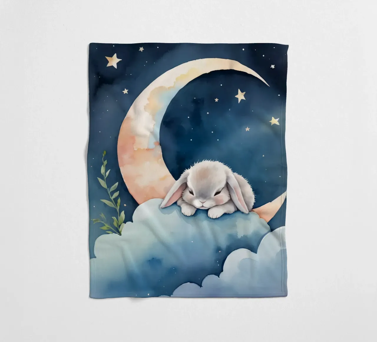 Coniglio che dorme su una nuvola con luna crescente e stelle coperta in pile da DesignDoodle