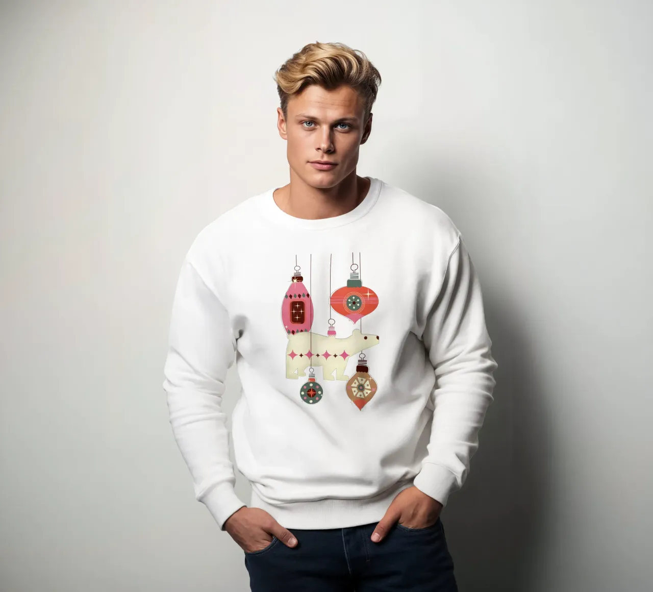 Oso polar y adornos navideños retro sudadera de showmemars