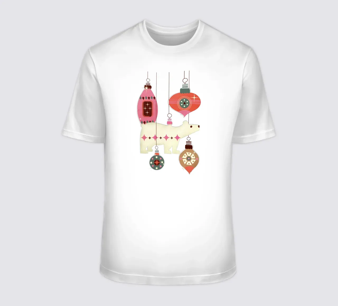 Orso polare e ornamenti natalizi retrò t-shirt da showmemars