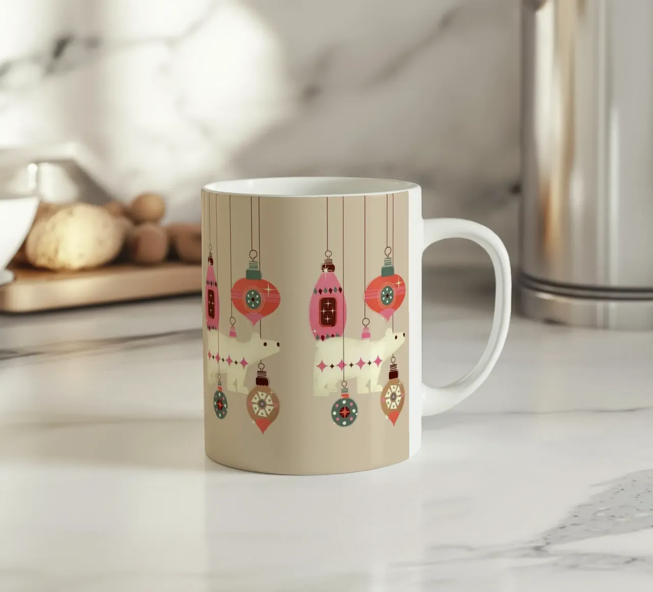 Orso polare e ornamenti natalizi retrò tazza in ceramica da showmemars