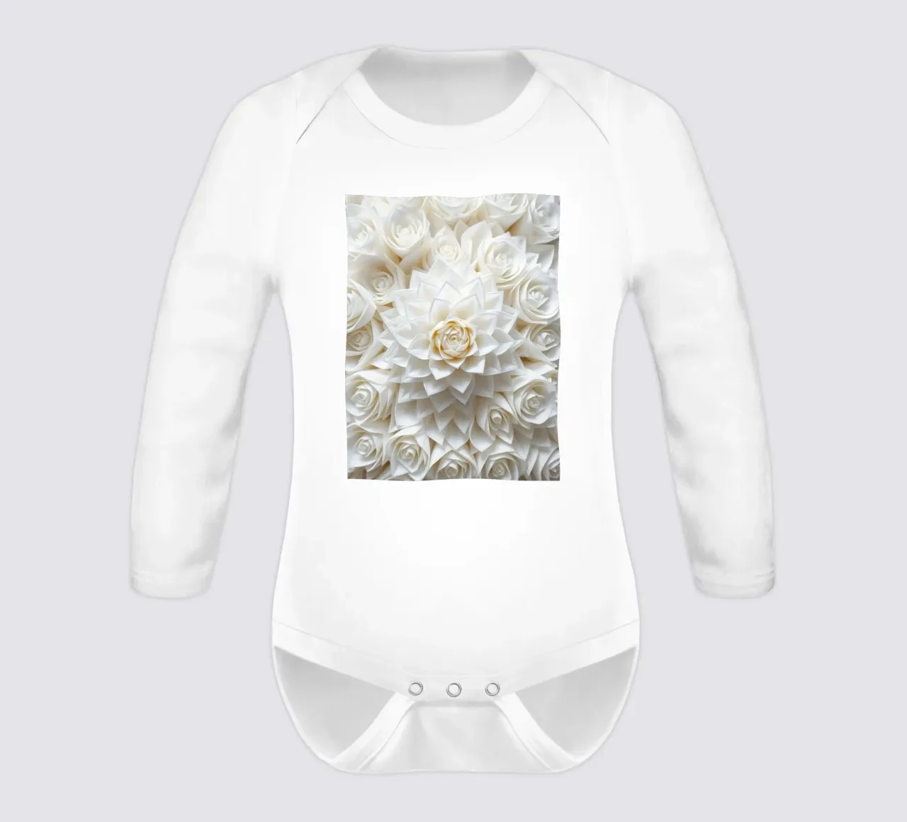 Rose bianche serene: Una composizione floreale delicata e senza tempo body neonato maniche lunghe da Artistic-shop