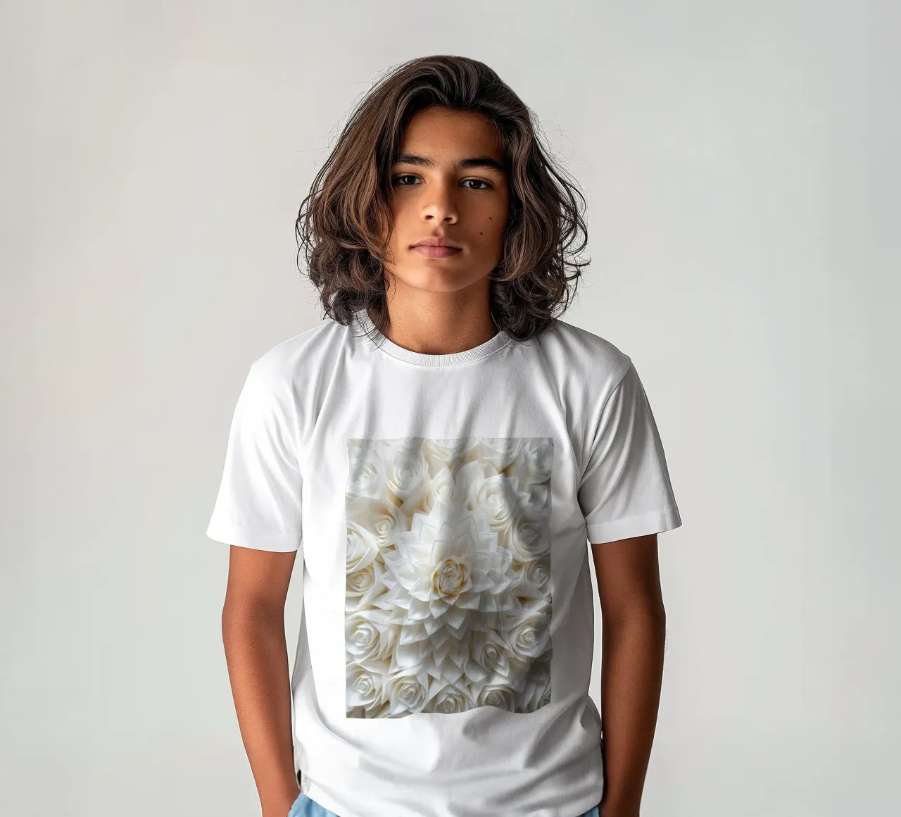 Rose bianche serene: Una composizione floreale delicata e senza tempo t-shirt bambini da Artistic-shop
