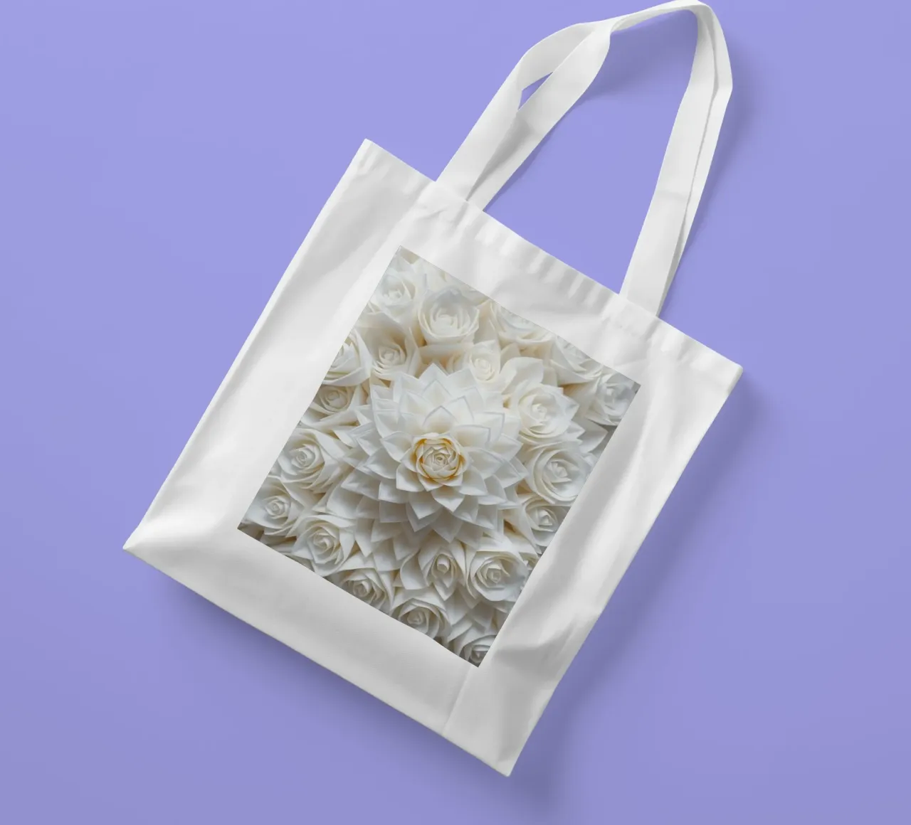 Rose bianche serene: Una composizione floreale delicata e senza tempo borsa in juta da Artistic-shop