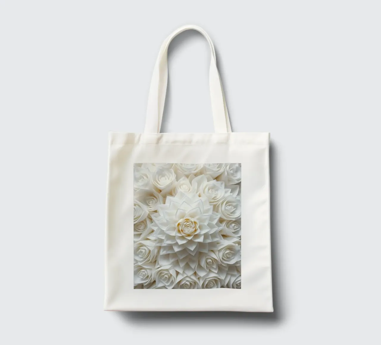 Rose bianche serene: Una composizione floreale delicata e senza tempo borsa in juta da Artistic-shop