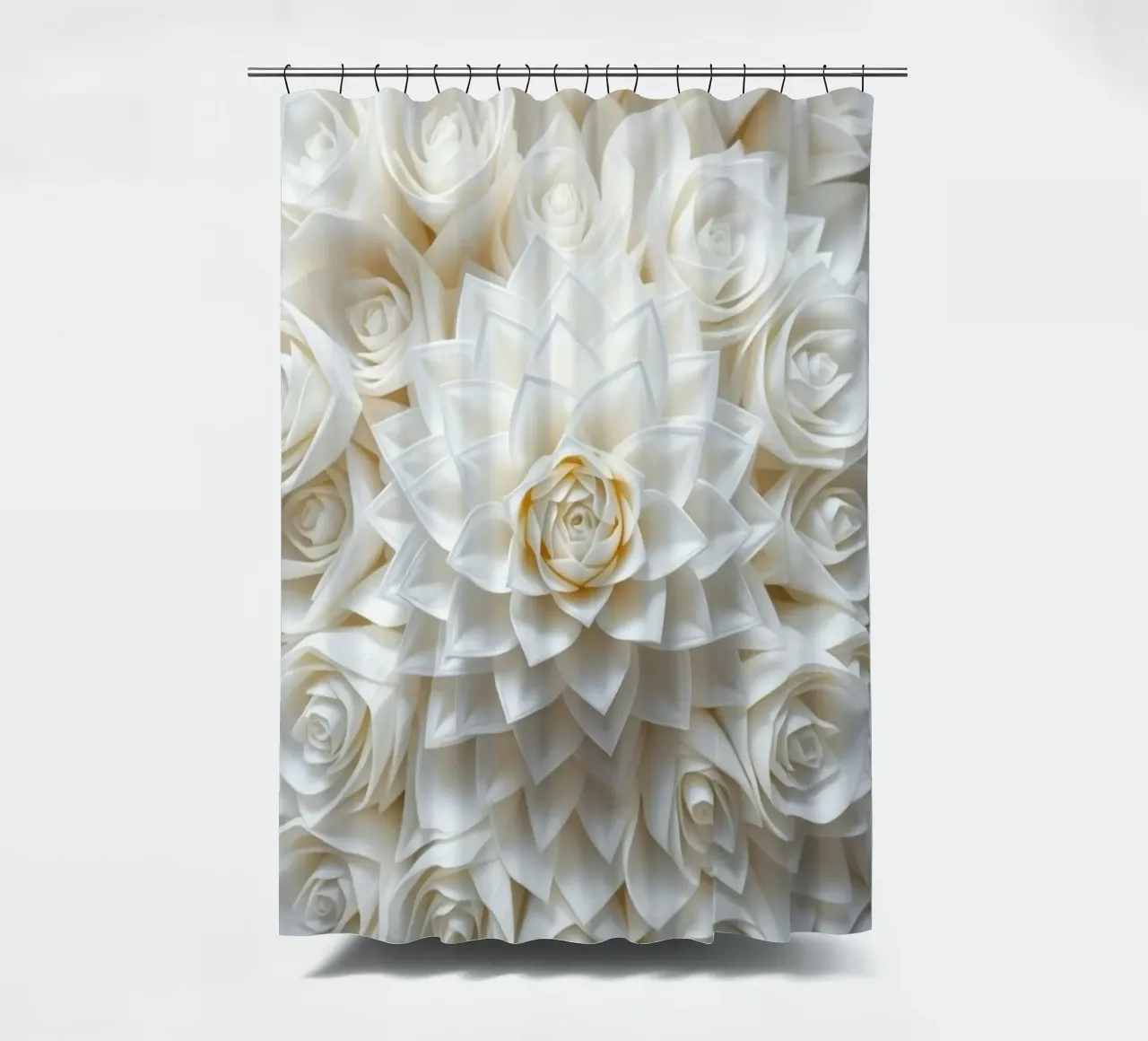 Rose bianche serene: Una composizione floreale delicata e senza tempo tenda da doccia da Artistic-shop