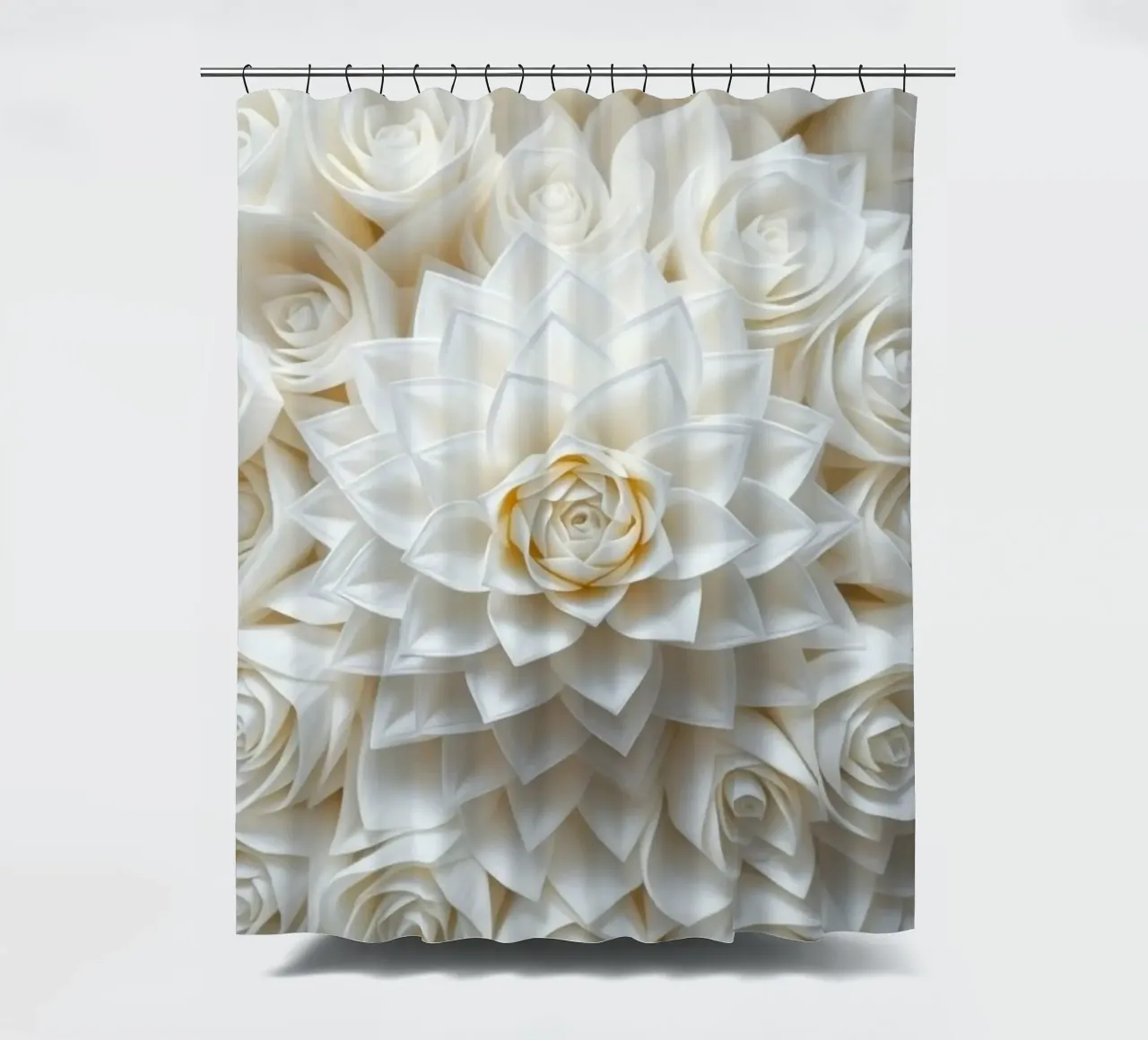 Rose bianche serene: Una composizione floreale delicata e senza tempo tenda da doccia da Artistic-shop