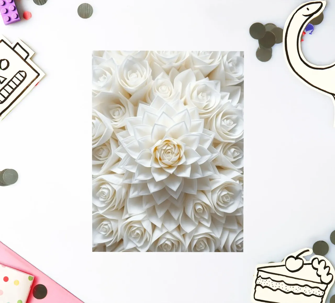 Rose bianche serene: Una composizione floreale delicata e senza tempo adesivo da Artistic-shop