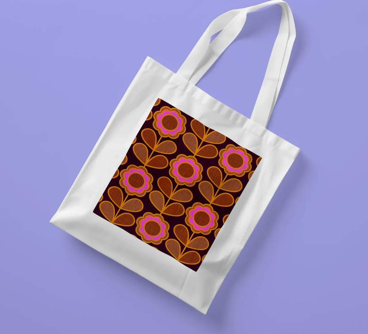 Modello Mid-Mod Daisy - Audace rosa autunnale e floreale marrone borsa in juta da Dominique Vari