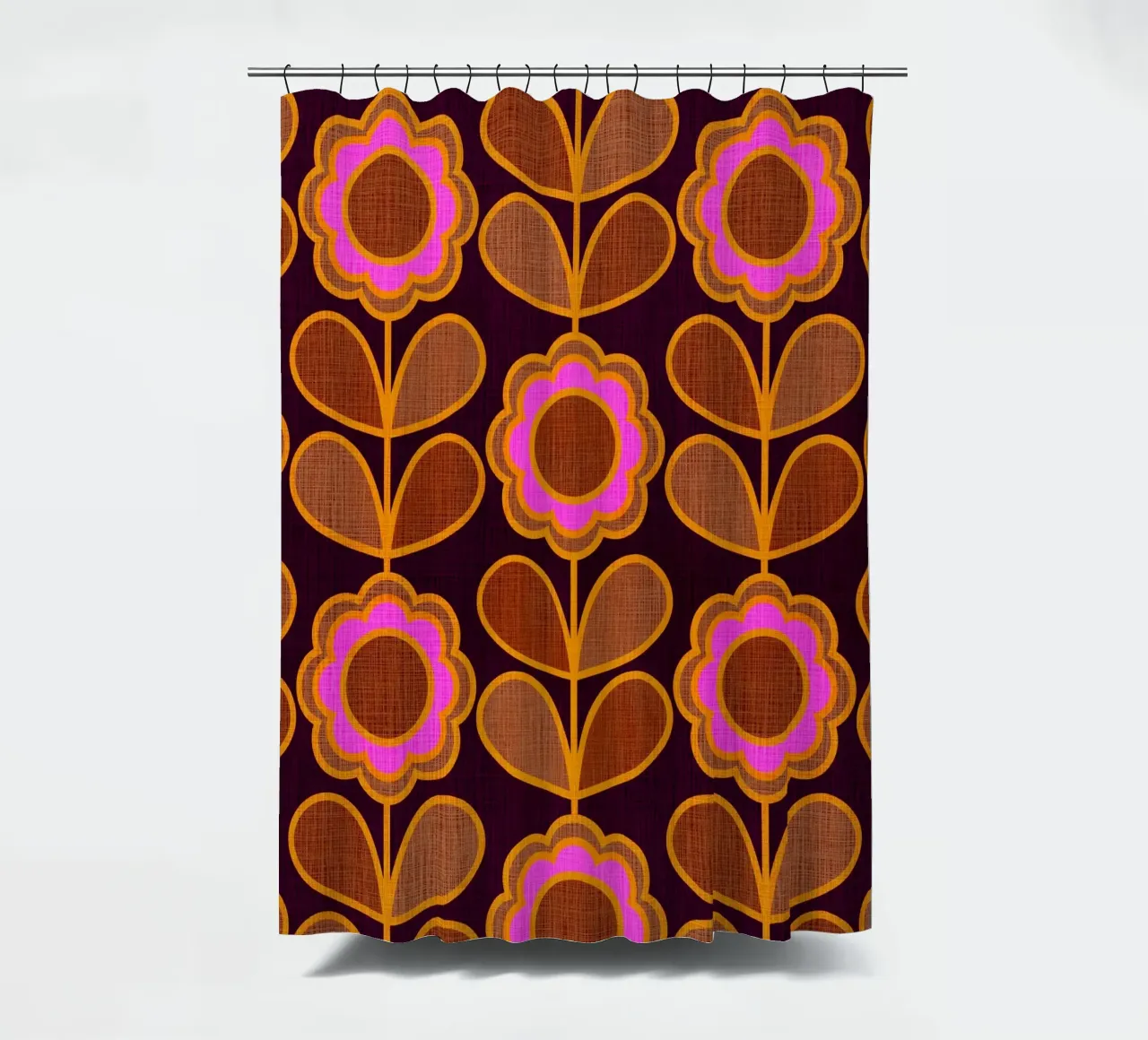 Modello Mid-Mod Daisy - Audace rosa autunnale e floreale marrone tenda da doccia da Dominique Vari