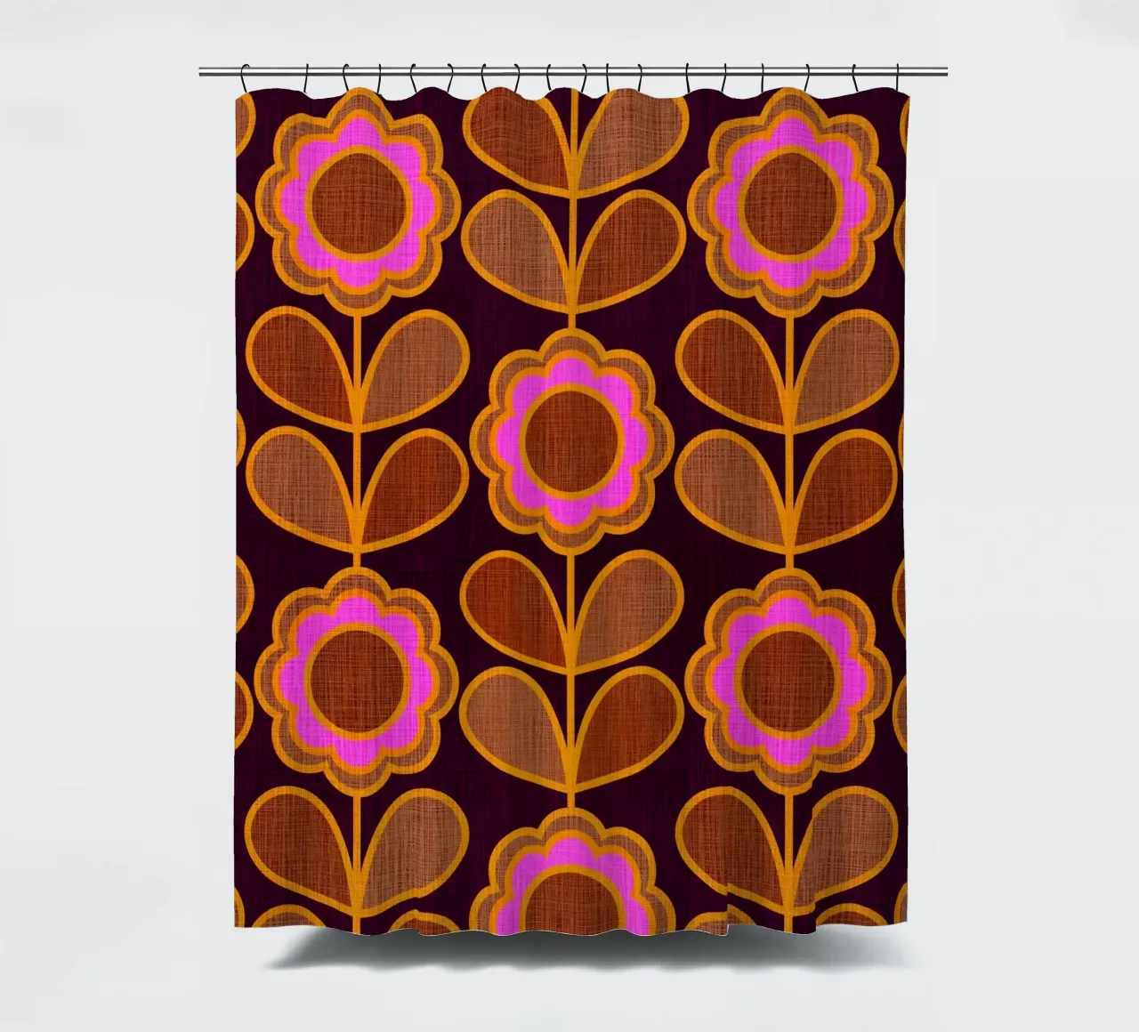 Modello Mid-Mod Daisy - Audace rosa autunnale e floreale marrone tenda da doccia da Dominique Vari