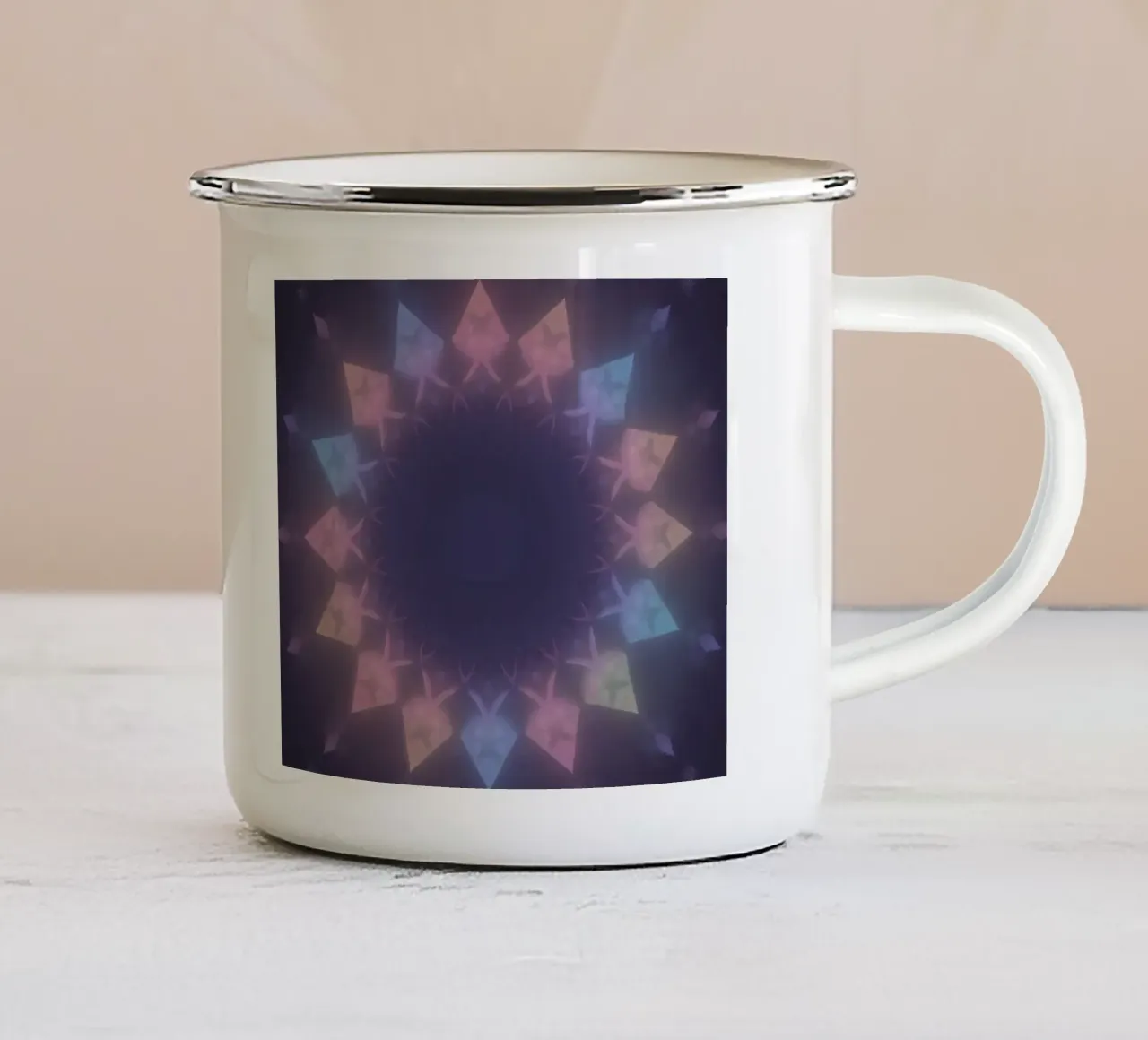 Motivo geometrico radiale con colori pastello tazza in smalto da DesignDoodle