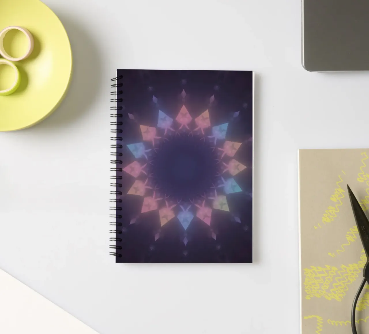 Radial Geometric Pattern with Pastel Colors spiral notebook by DesignDoodle