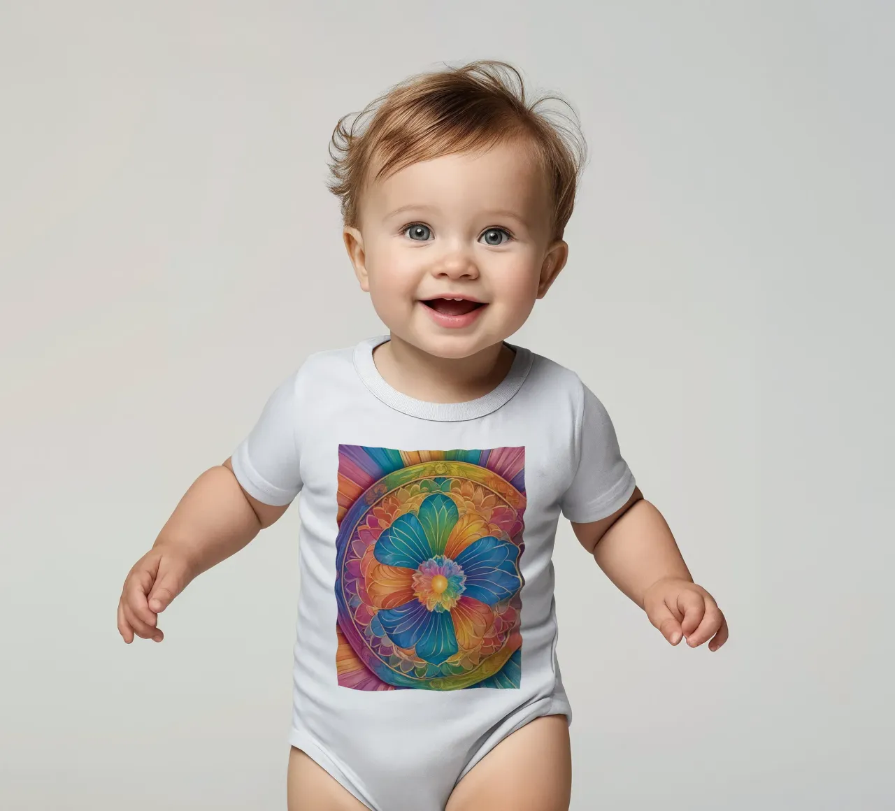 Abstract Regenboog Mandala Ontwerp babyrompertje korte mouwen van DesignDoodle