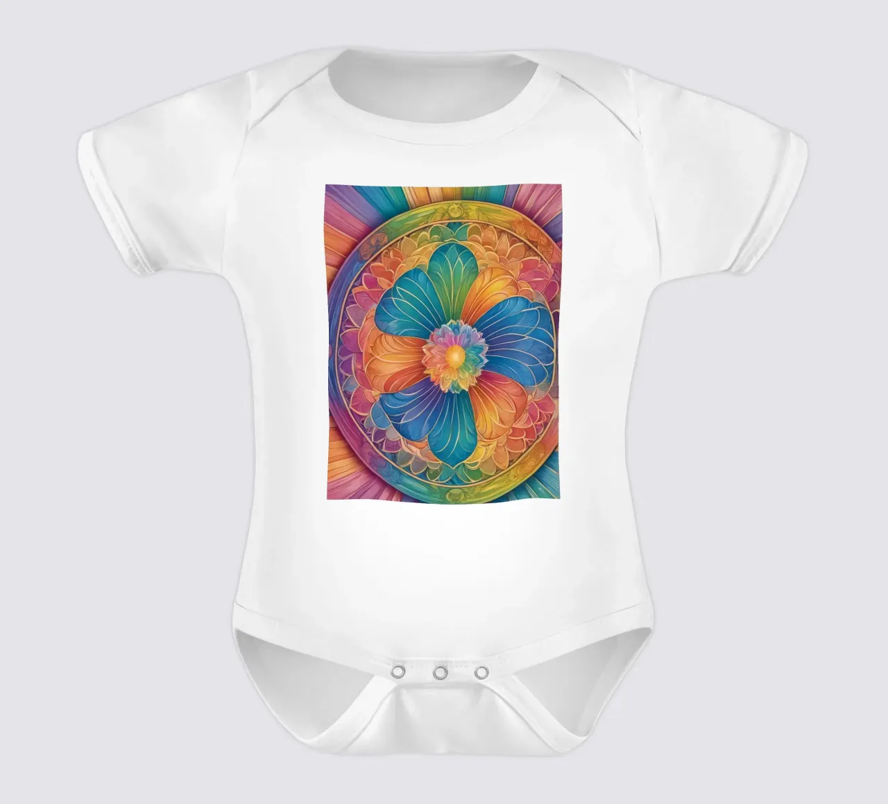 Abstract Regenboog Mandala Ontwerp babyrompertje korte mouwen van DesignDoodle