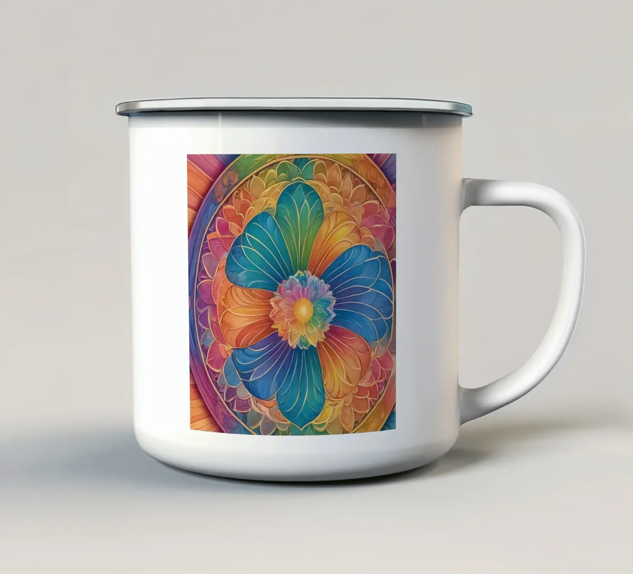 Mandala astratto arcobaleno tazza in smalto da DesignDoodle