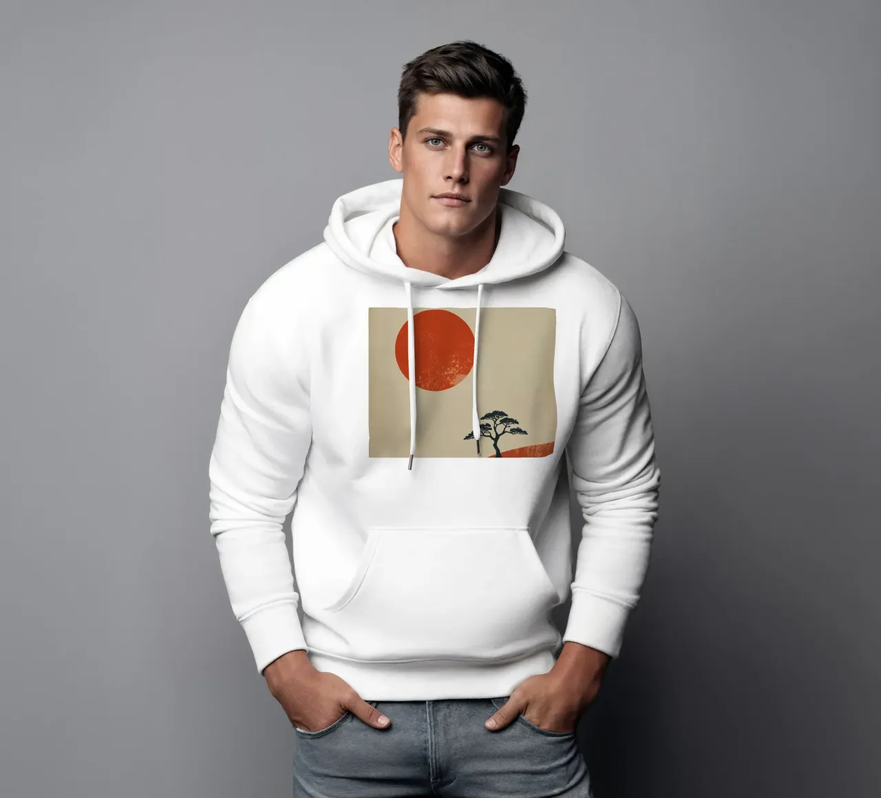 Sole rosso e albero sulle colline felpa con cappuccio da DesignDoodle