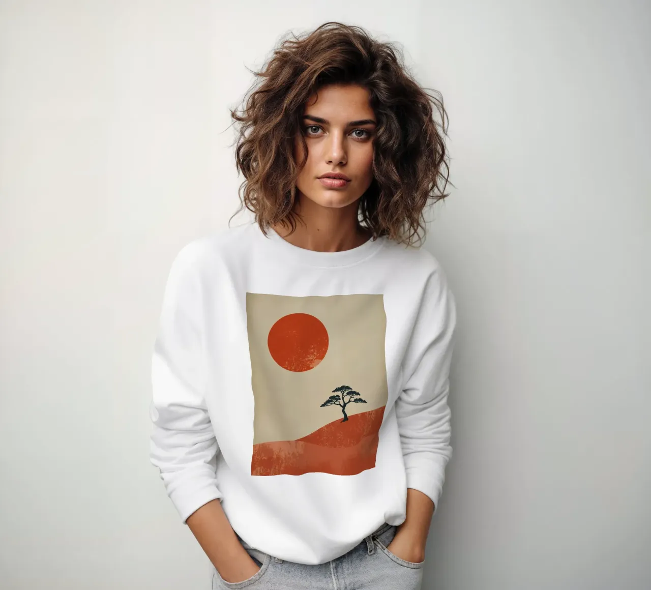 Rode zon en boom op heuvels sweatshirt van DesignDoodle