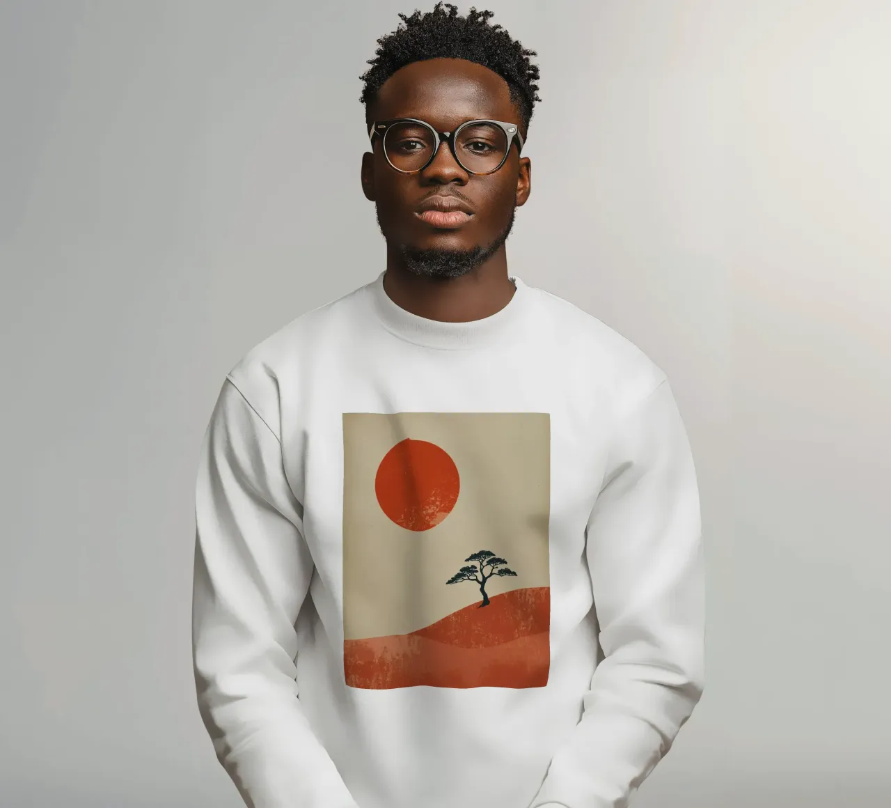 Rode zon en boom op heuvels sweatshirt van DesignDoodle