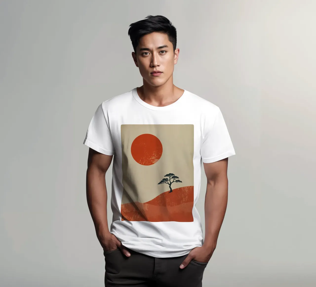 Sole rosso e albero sulle colline t-shirt da DesignDoodle