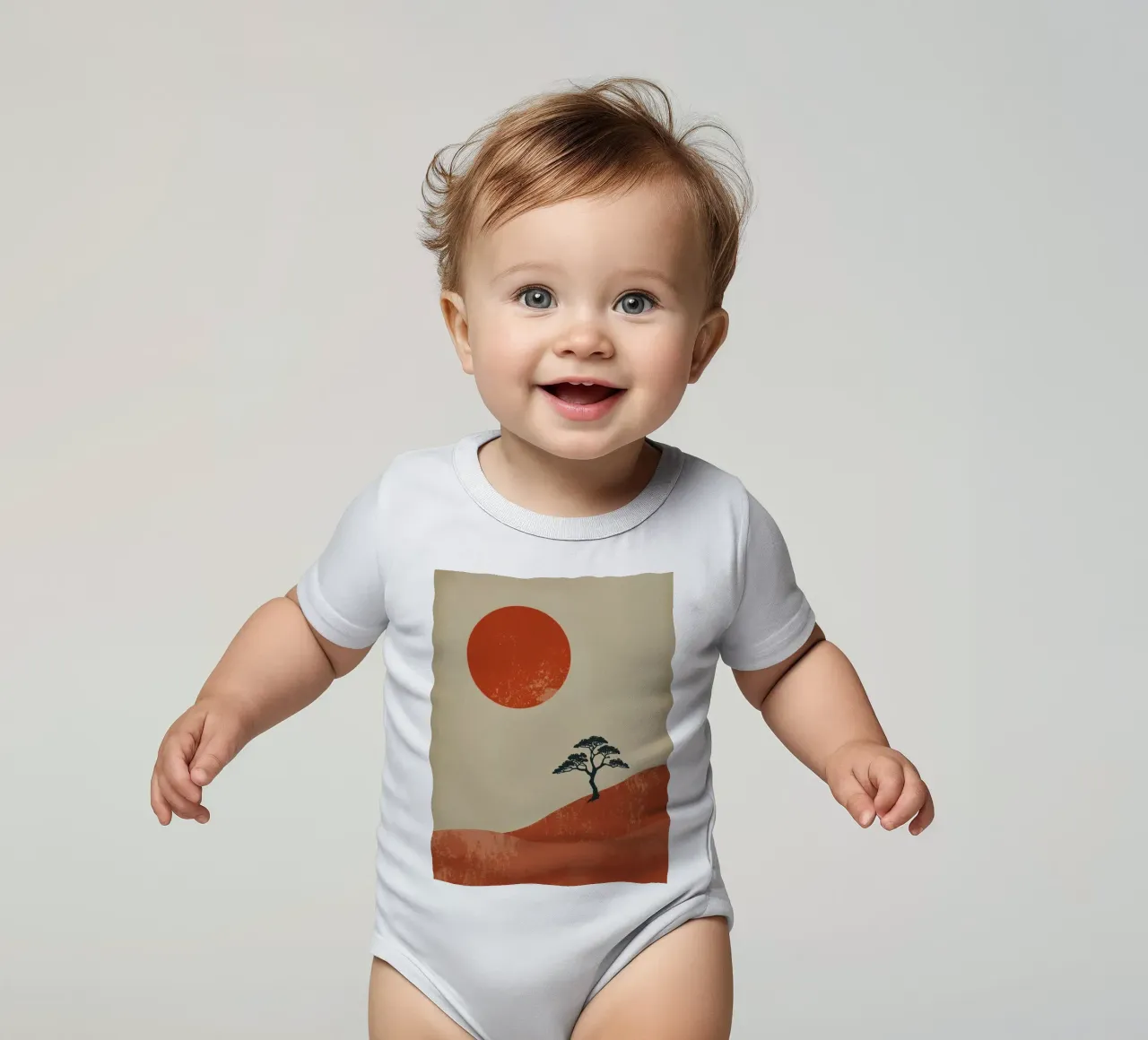 Sole rosso e albero sulle colline body neonato maniche corte da DesignDoodle