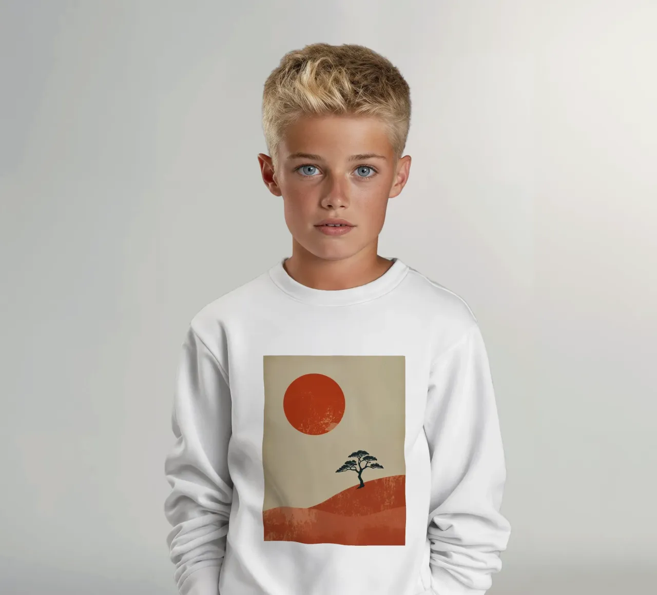 Sole rosso e albero sulle colline felpa bambino da DesignDoodle