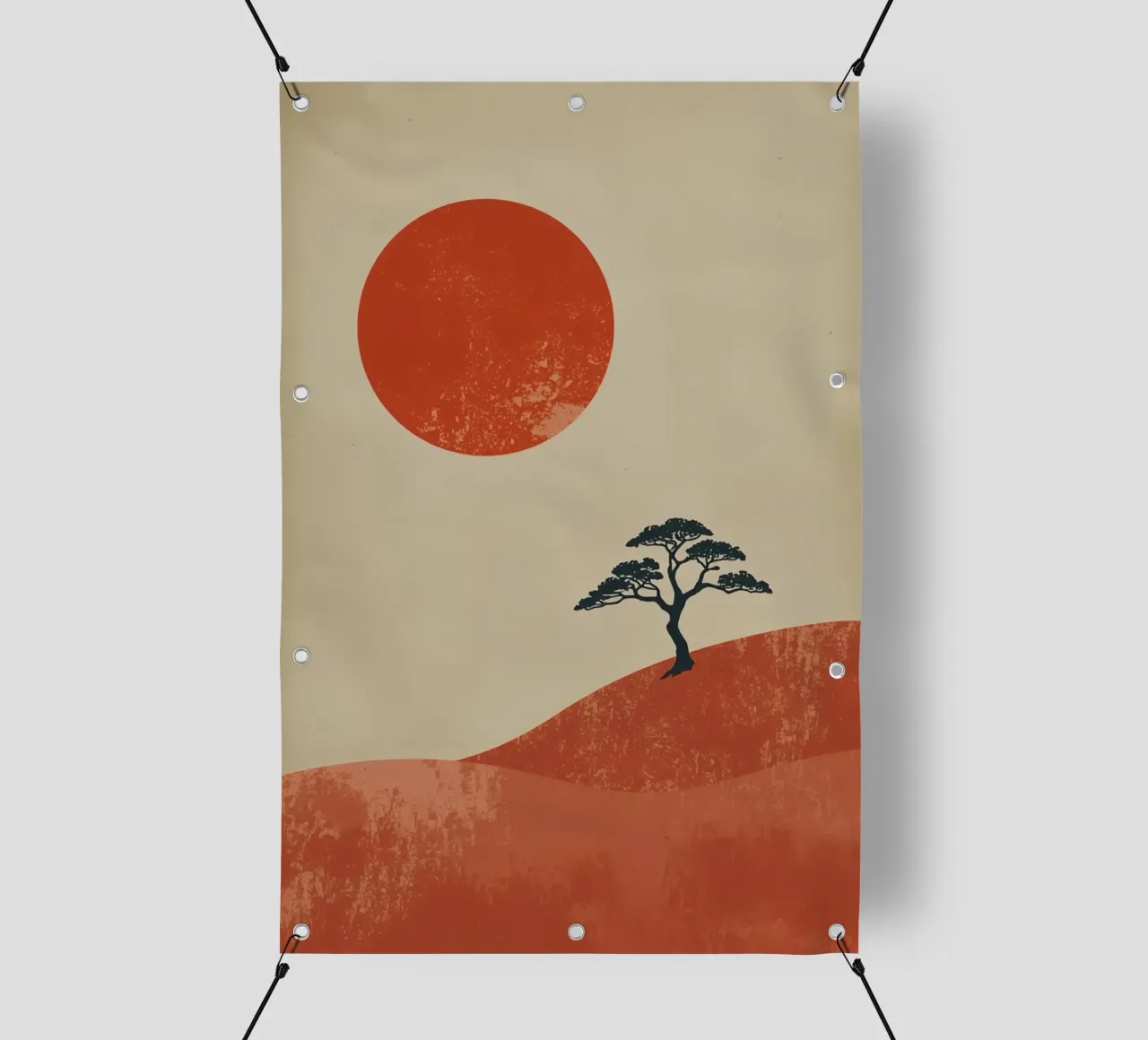 Sole rosso e albero sulle colline telo in pvc da DesignDoodle