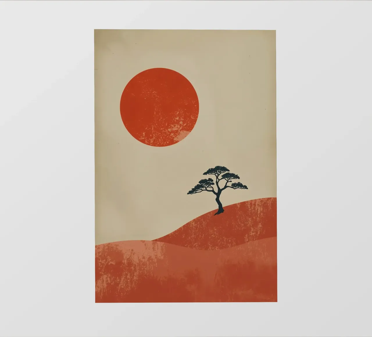Sole rosso e albero sulle colline telo in pvc da DesignDoodle