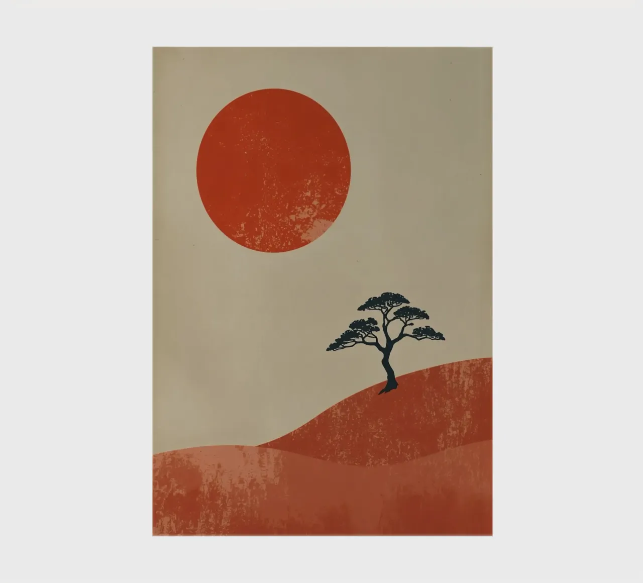 Soleil rouge et arbre sur les collines carnet de notes de DesignDoodle