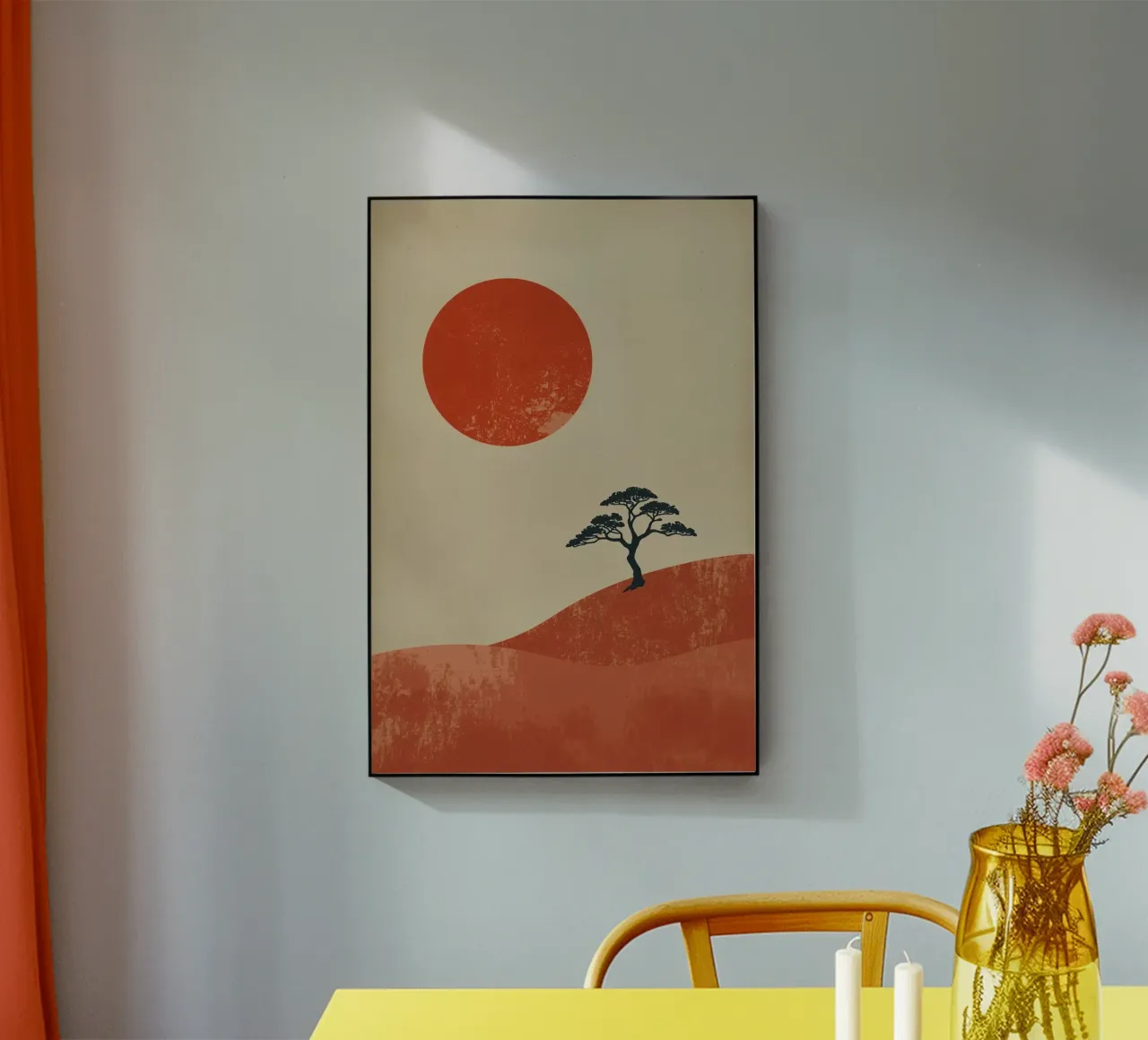 Sole rosso e albero sulle colline plexiglass da DesignDoodle