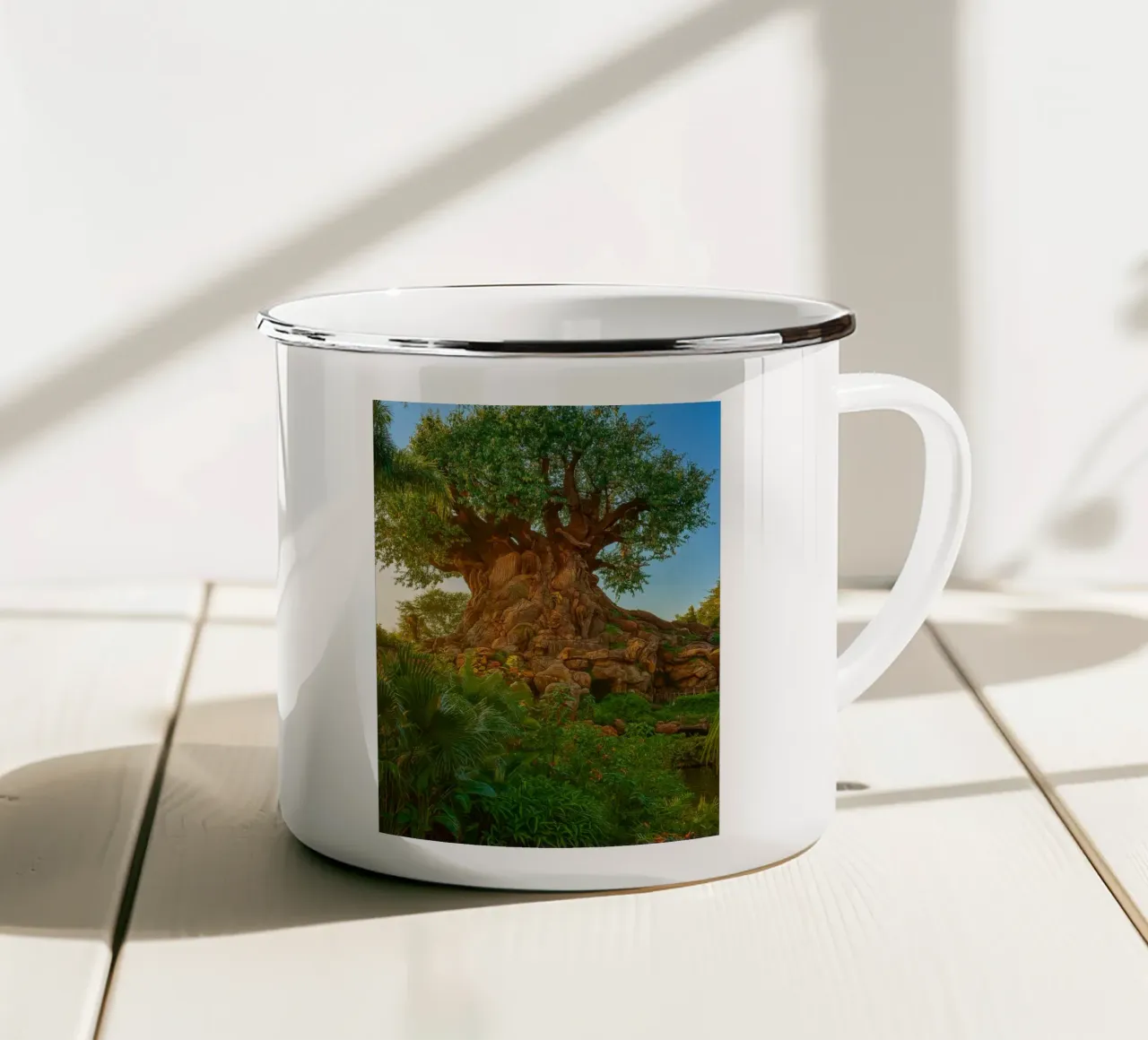 vecchio albero nella foresta tazza in smalto da tamarind